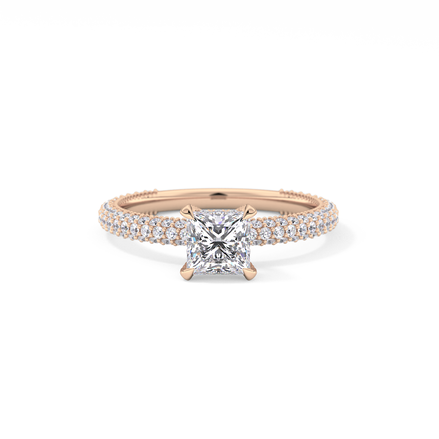 Princess Cut 0.78 Carat Moissanite Ring – Hidden Halo and Pave Setting in Gold