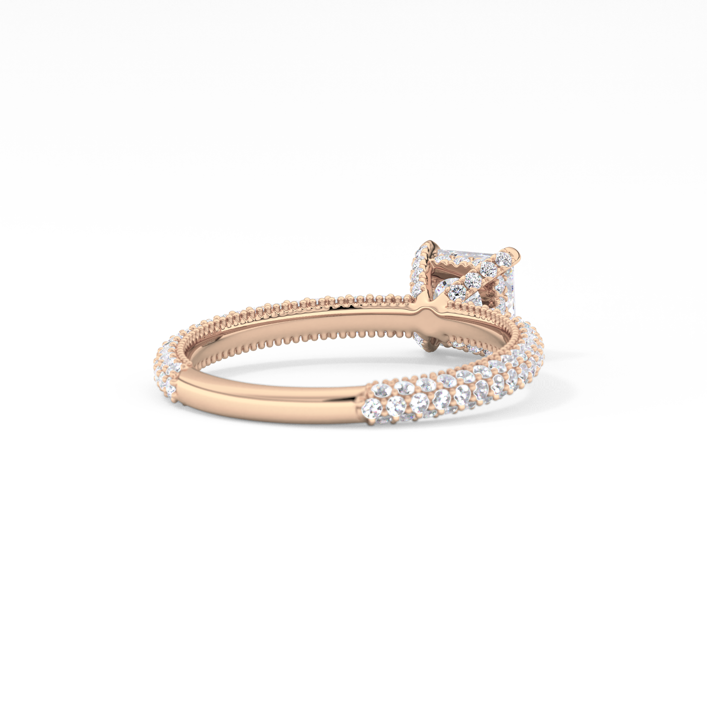 Princess Cut 0.78 Carat Moissanite Ring – Hidden Halo and Pave Setting in Gold