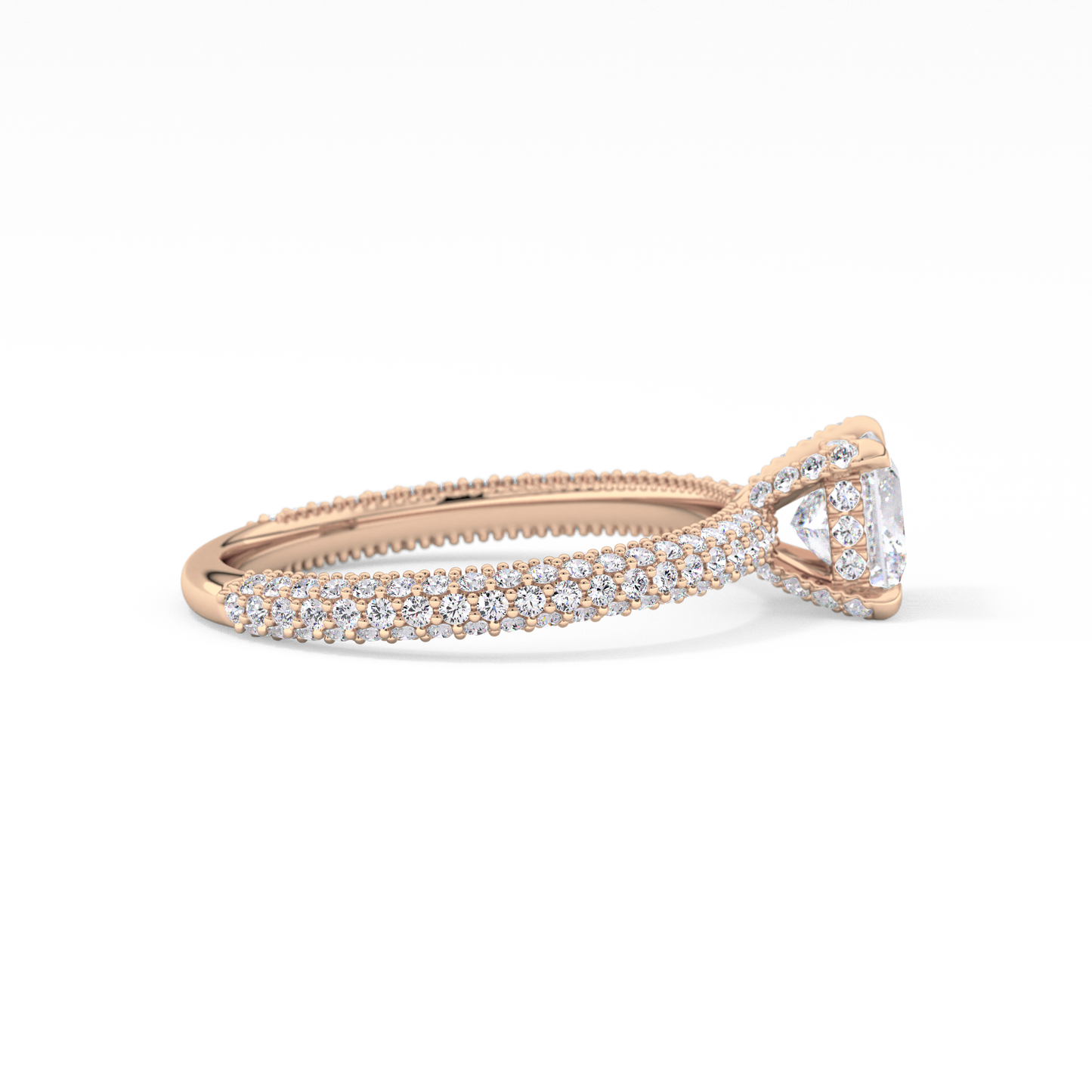 Princess Cut 0.78 Carat Moissanite Ring – Hidden Halo and Pave Setting in Gold