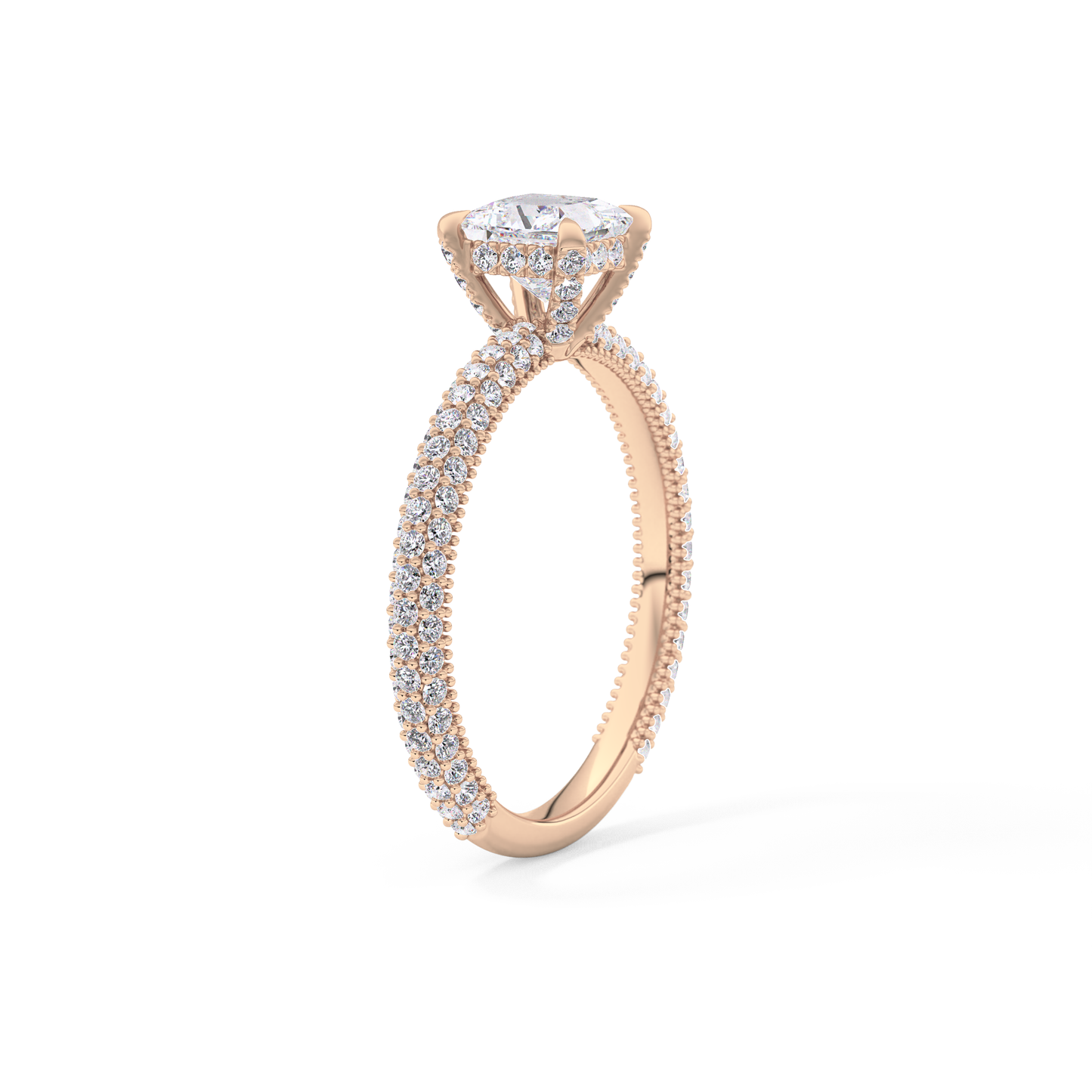 Princess Cut 0.78 Carat Moissanite Ring – Hidden Halo and Pave Setting in Gold