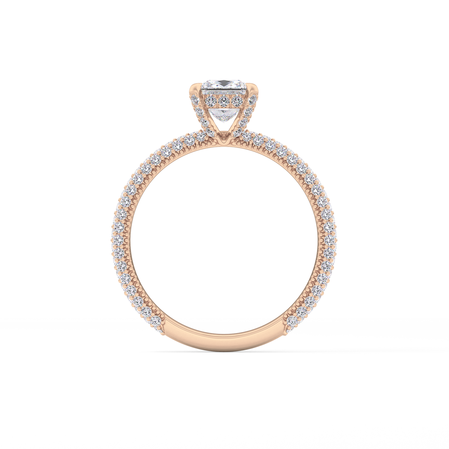 Princess Cut 0.78 Carat Moissanite Ring – Hidden Halo and Pave Setting in Gold