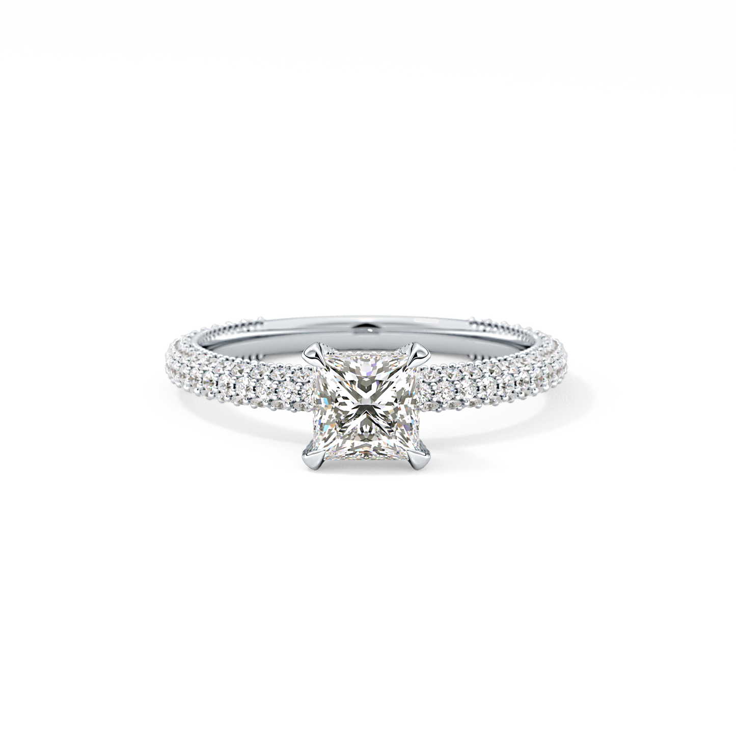 Princess Cut 0.78 Carat Moissanite Ring – Hidden Halo and Pave Setting in Gold