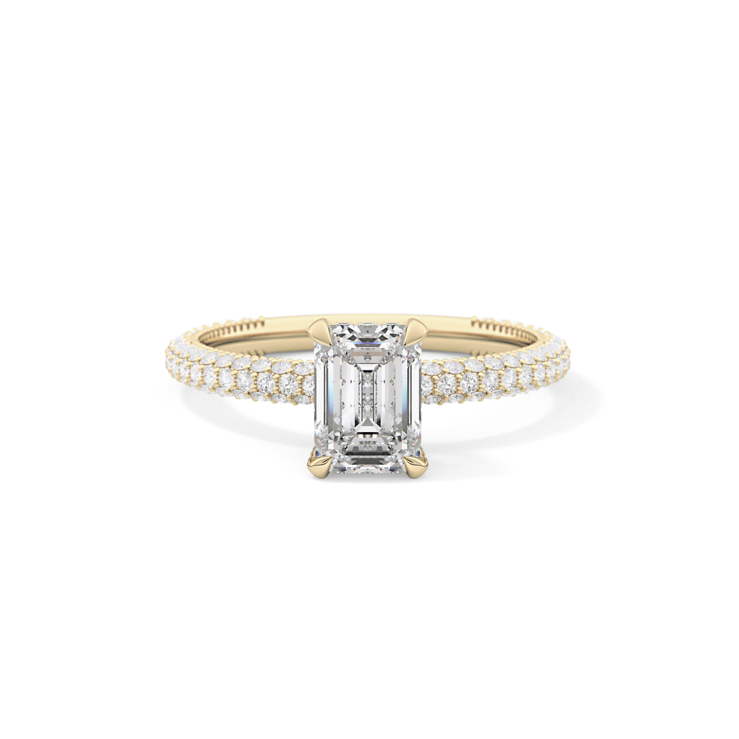 Emerald Cut 1.12 Carat Moissanite Ring – Hidden Halo and Pave Setting in Gold