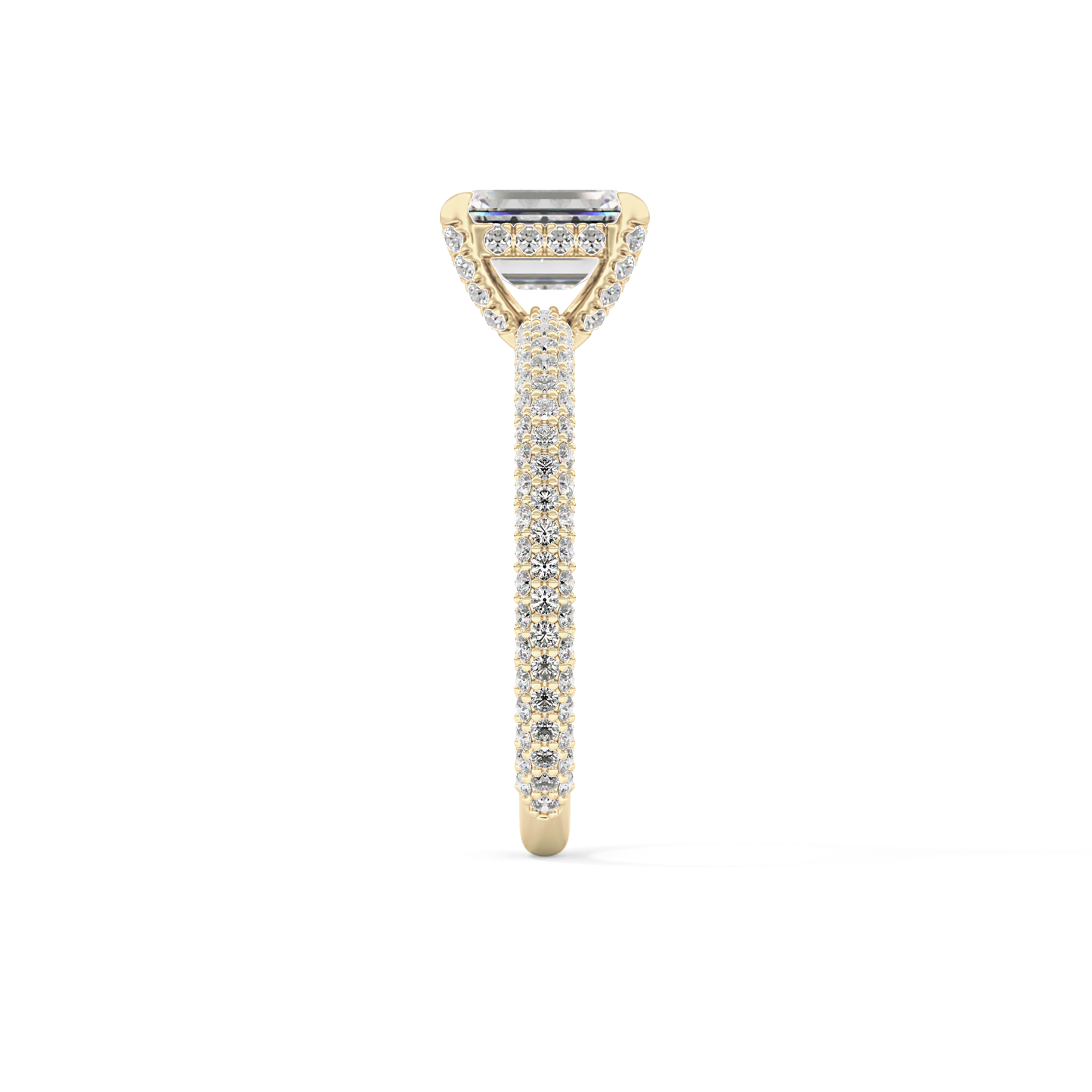 Emerald Cut 1.12 Carat Moissanite Ring – Hidden Halo and Pave Setting in Gold