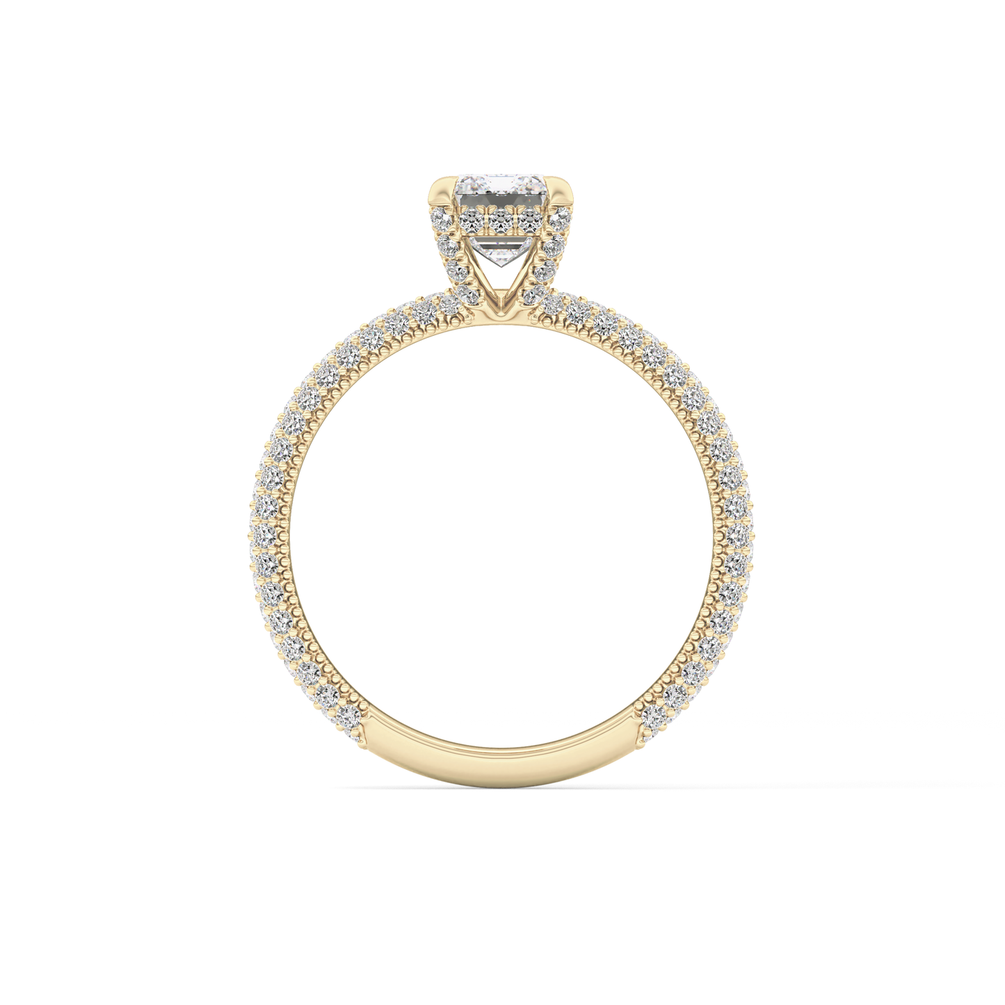 Emerald Cut 1.12 Carat Moissanite Ring – Hidden Halo and Pave Setting in Gold
