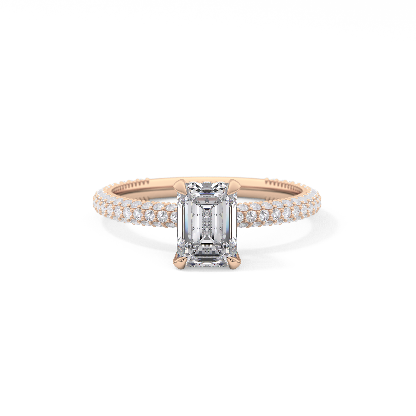 Emerald Cut 1.12 Carat Moissanite Ring – Hidden Halo and Pave Setting in Gold