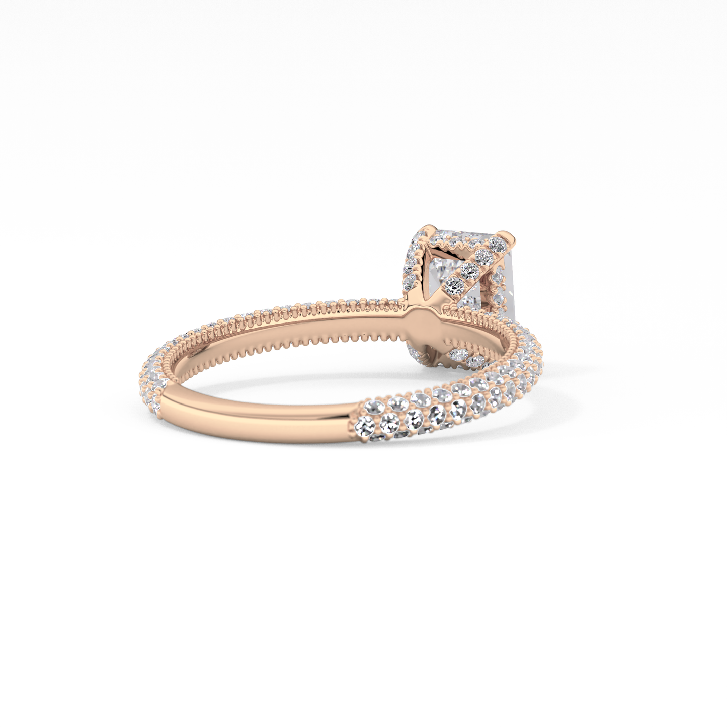 Emerald Cut 1.12 Carat Moissanite Ring – Hidden Halo and Pave Setting in Gold