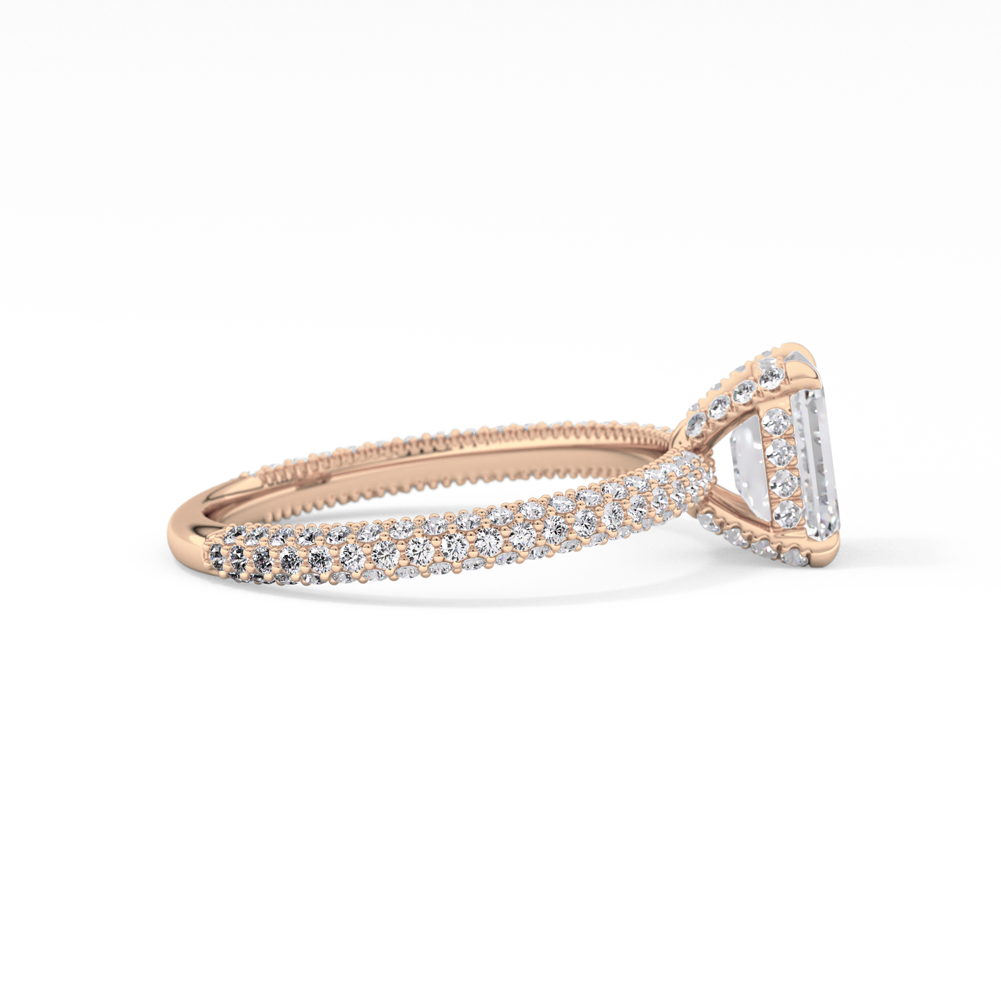 Emerald Cut 1.12 Carat Moissanite Ring – Hidden Halo and Pave Setting in Gold