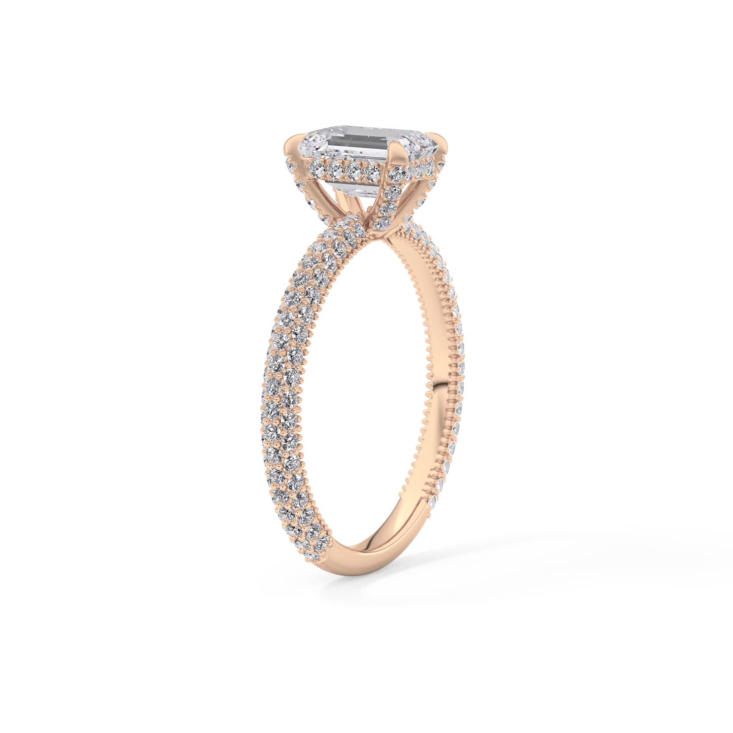 Emerald Cut 1.12 Carat Moissanite Ring – Hidden Halo and Pave Setting in Gold