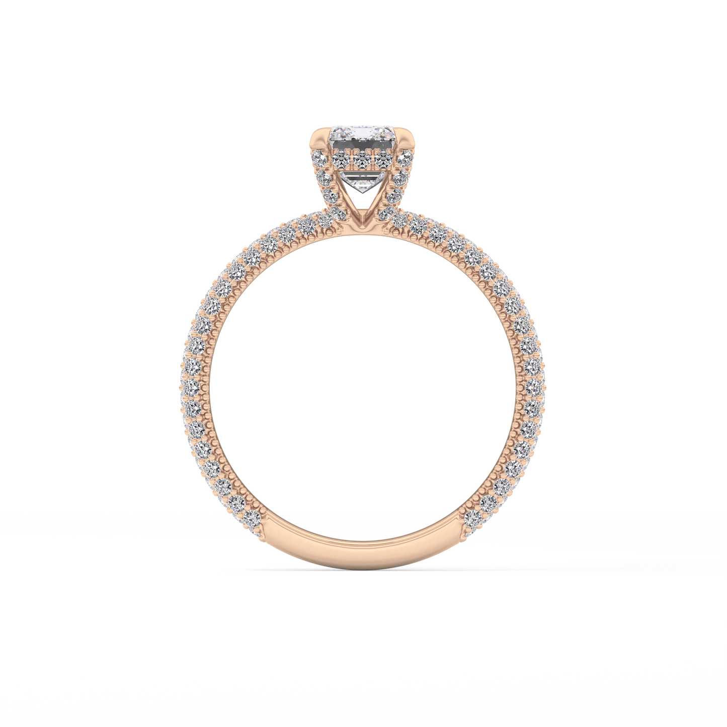 Emerald Cut 1.12 Carat Moissanite Ring – Hidden Halo and Pave Setting in Gold
