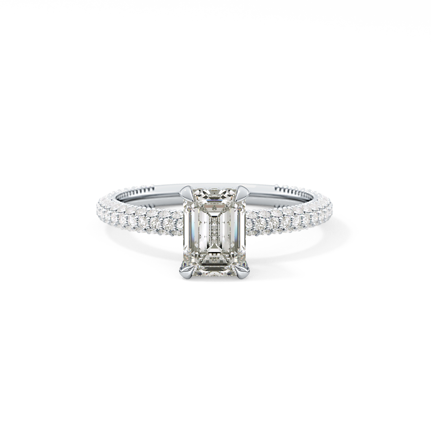 Emerald Cut 1.12 Carat Moissanite Ring – Hidden Halo and Pave Setting in Gold
