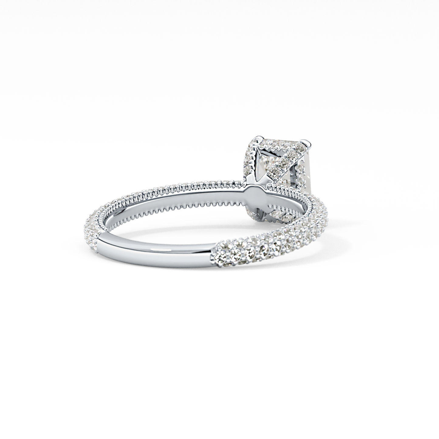Emerald Cut 1.12 Carat Moissanite Ring – Hidden Halo and Pave Setting in Gold