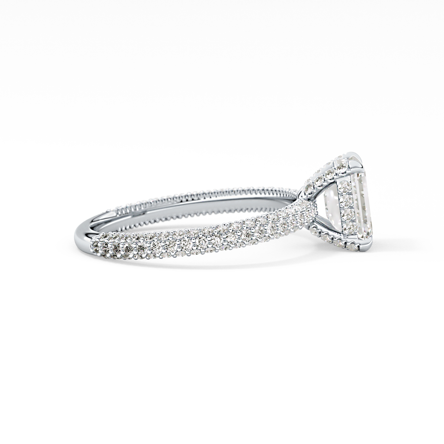 Emerald Cut 1.12 Carat Moissanite Ring – Hidden Halo and Pave Setting in Gold