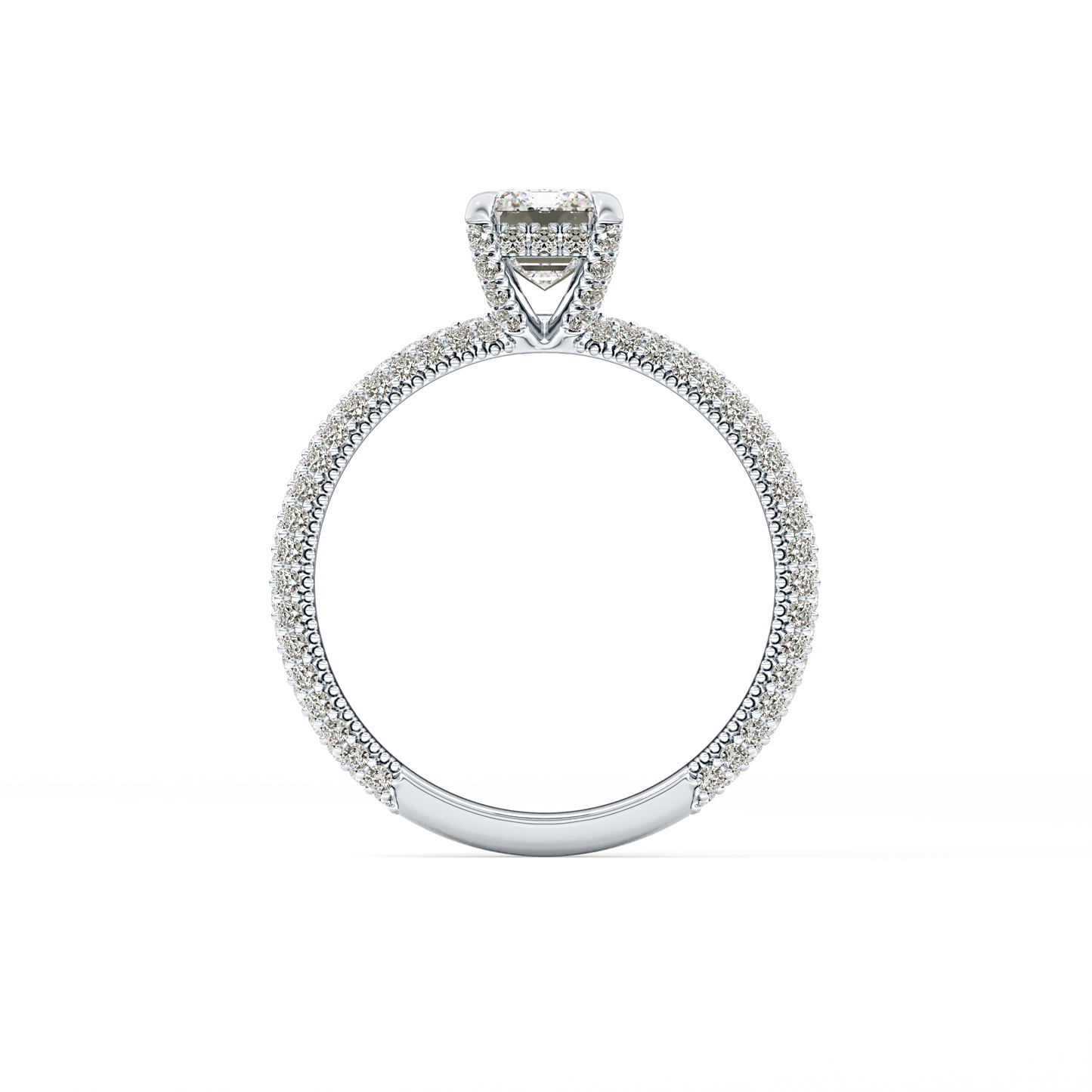 Emerald Cut 1.12 Carat Moissanite Ring – Hidden Halo and Pave Setting in Gold