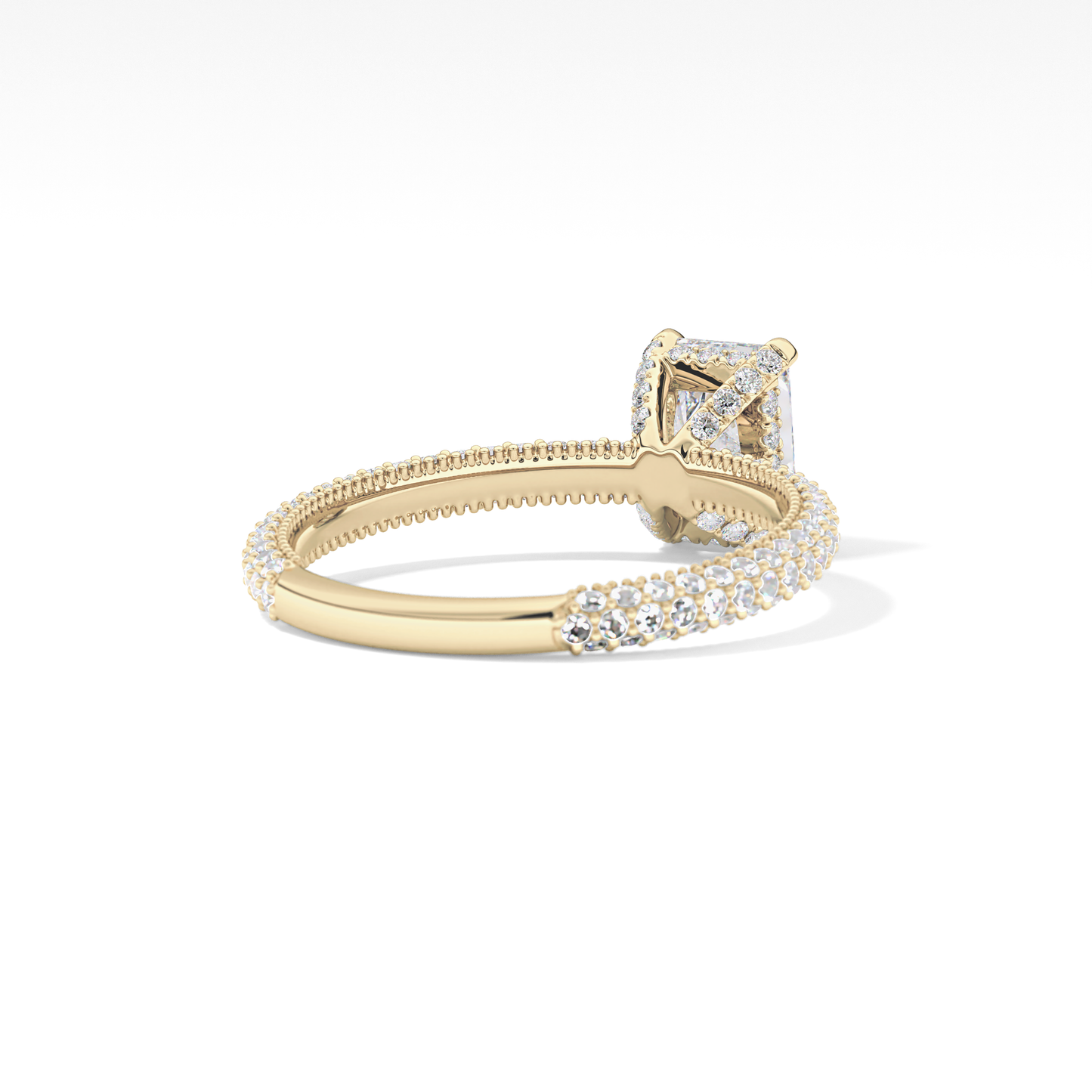 Radiant Cut 1.33 Carat Moissanite Ring – Hidden Halo and Pave Setting in Gold