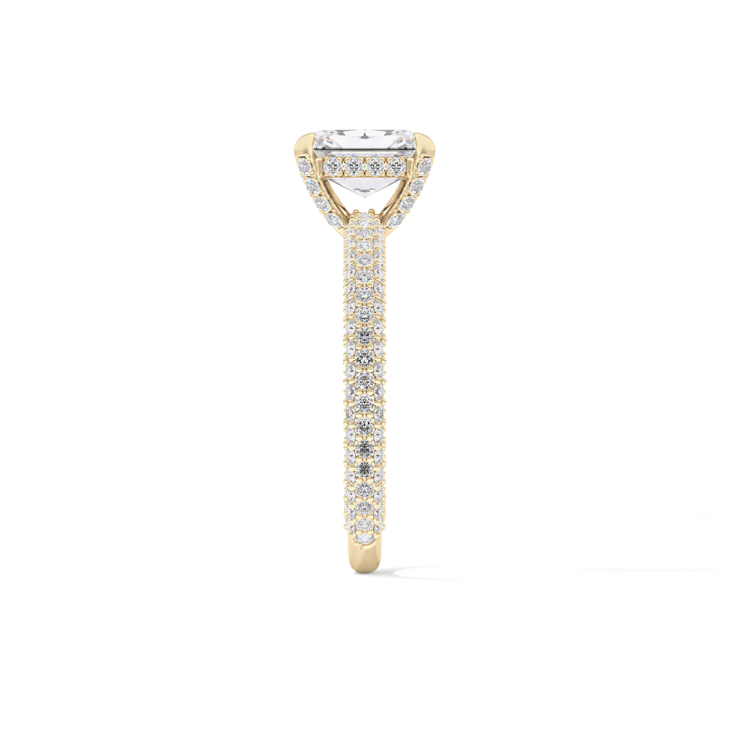 Radiant Cut 1.33 Carat Moissanite Ring – Hidden Halo and Pave Setting in Gold