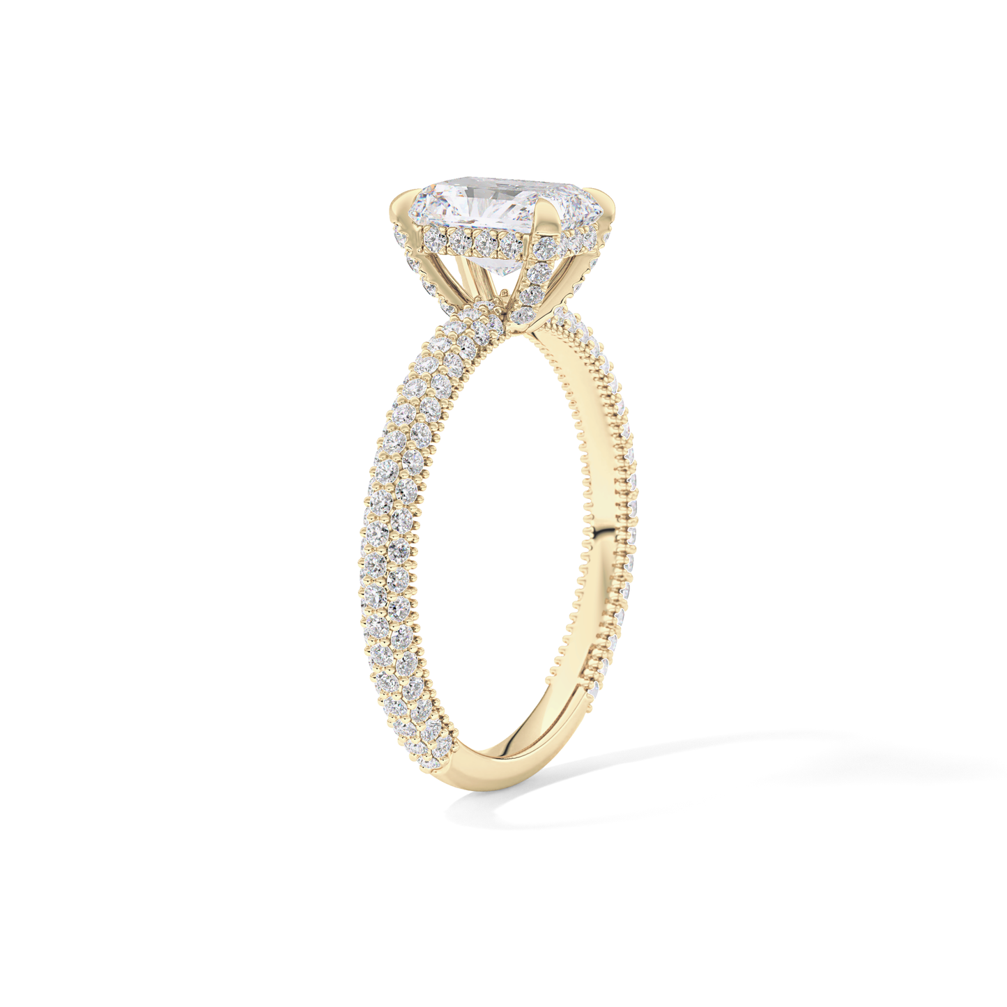 Radiant Cut 1.33 Carat Moissanite Ring – Hidden Halo and Pave Setting in Gold