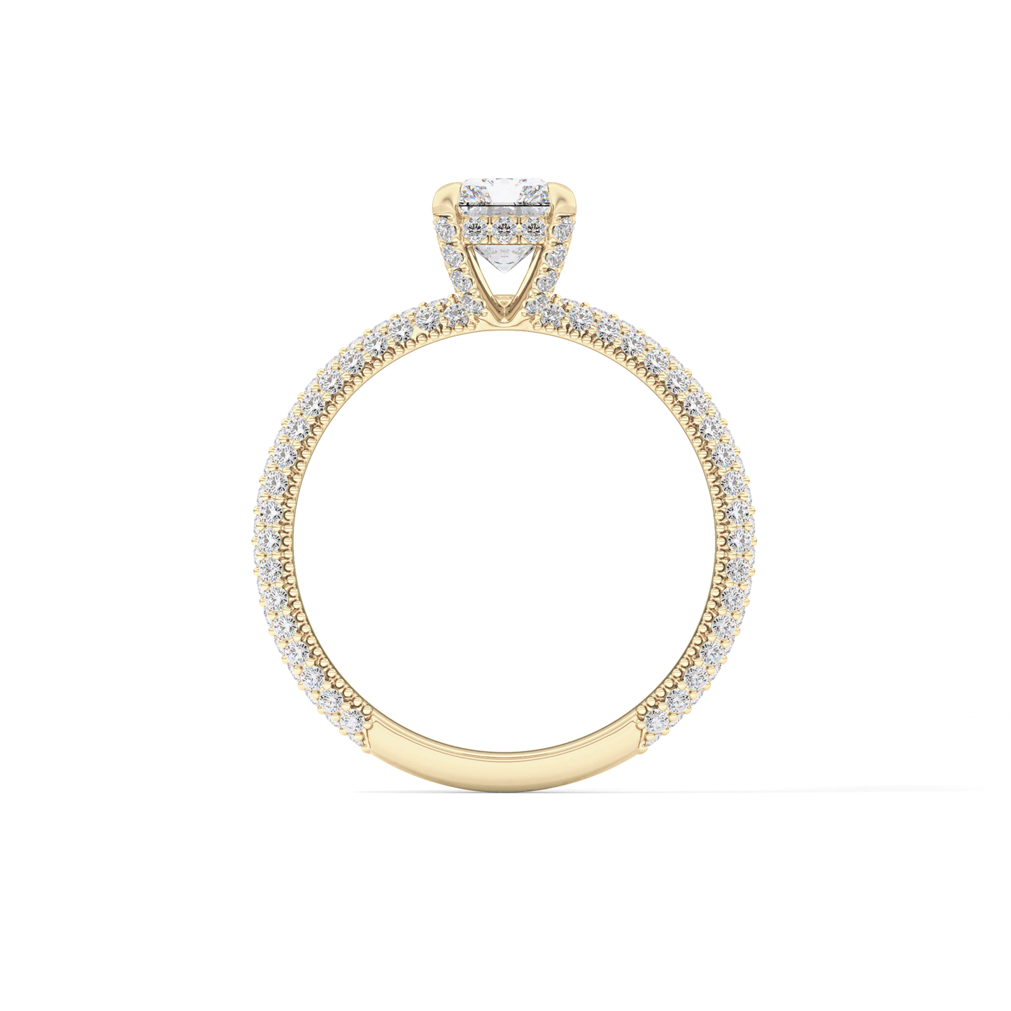 Radiant Cut 1.33 Carat Moissanite Ring – Hidden Halo and Pave Setting in Gold