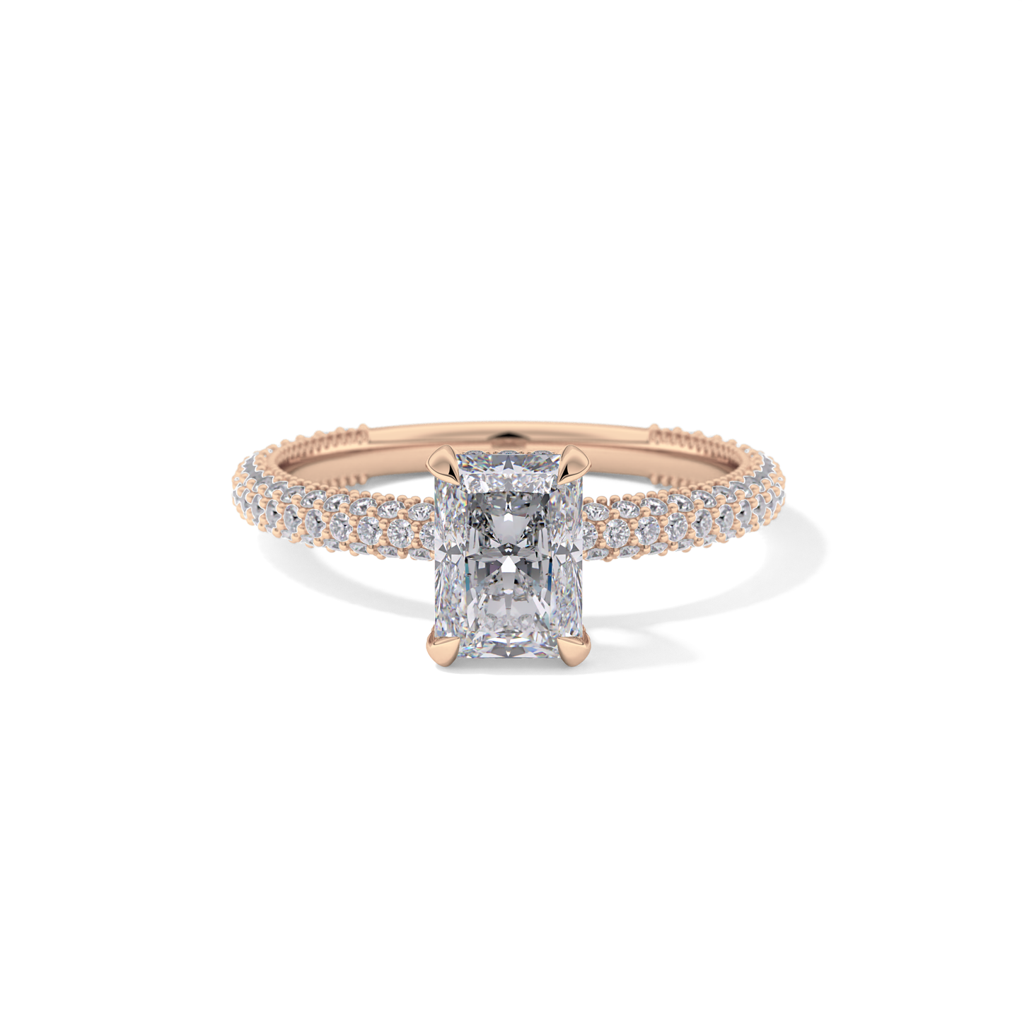 Radiant Cut 1.33 Carat Moissanite Ring – Hidden Halo and Pave Setting in Gold