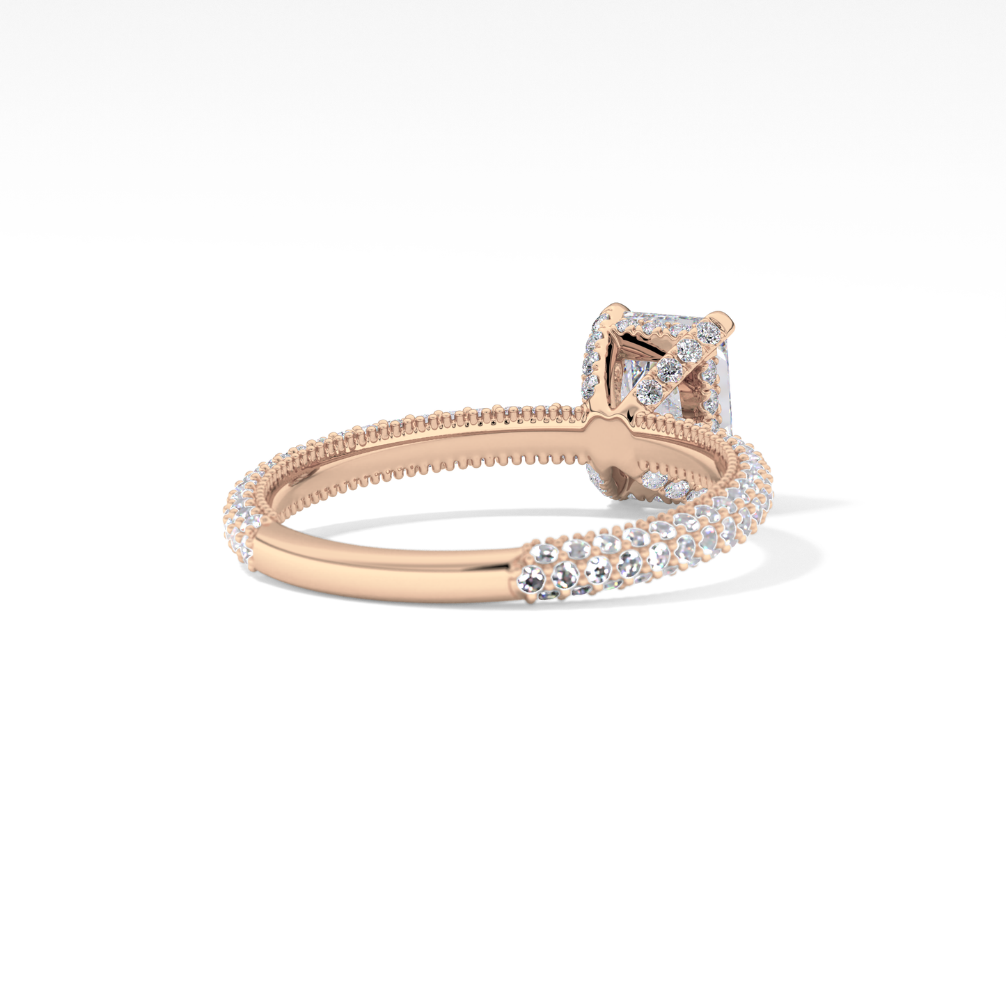 Radiant Cut 1.33 Carat Moissanite Ring – Hidden Halo and Pave Setting in Gold
