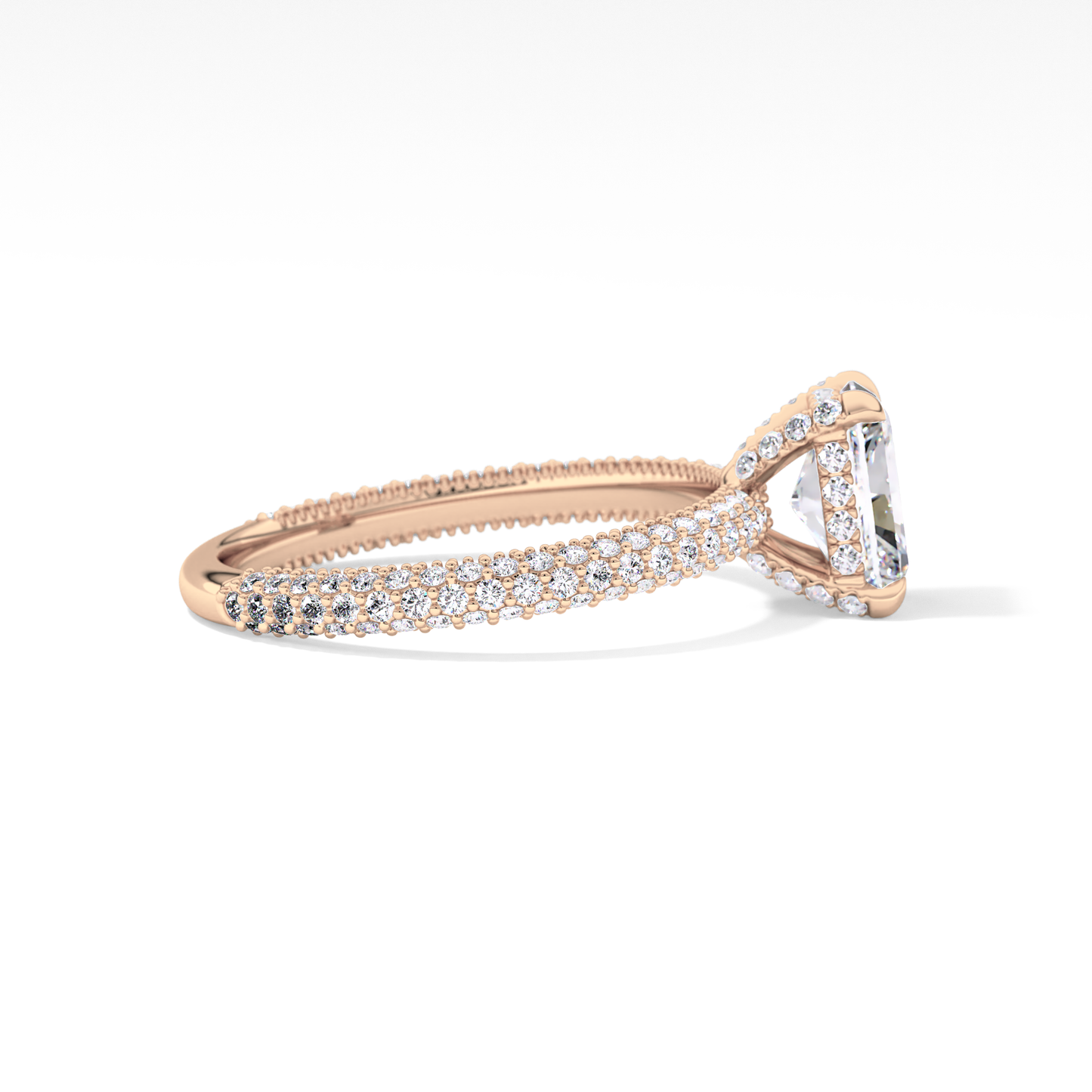 Radiant Cut 1.33 Carat Moissanite Ring – Hidden Halo and Pave Setting in Gold