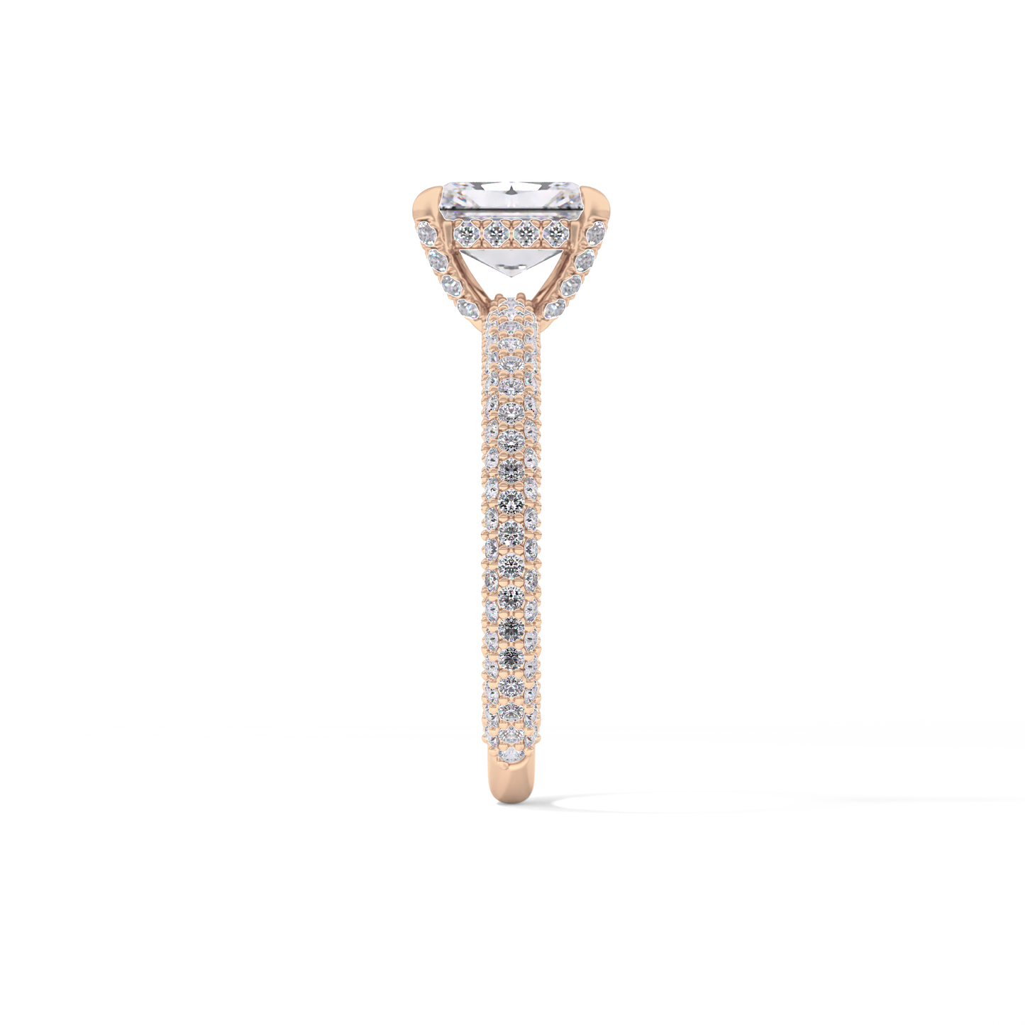 Radiant Cut 1.33 Carat Moissanite Ring – Hidden Halo and Pave Setting in Gold