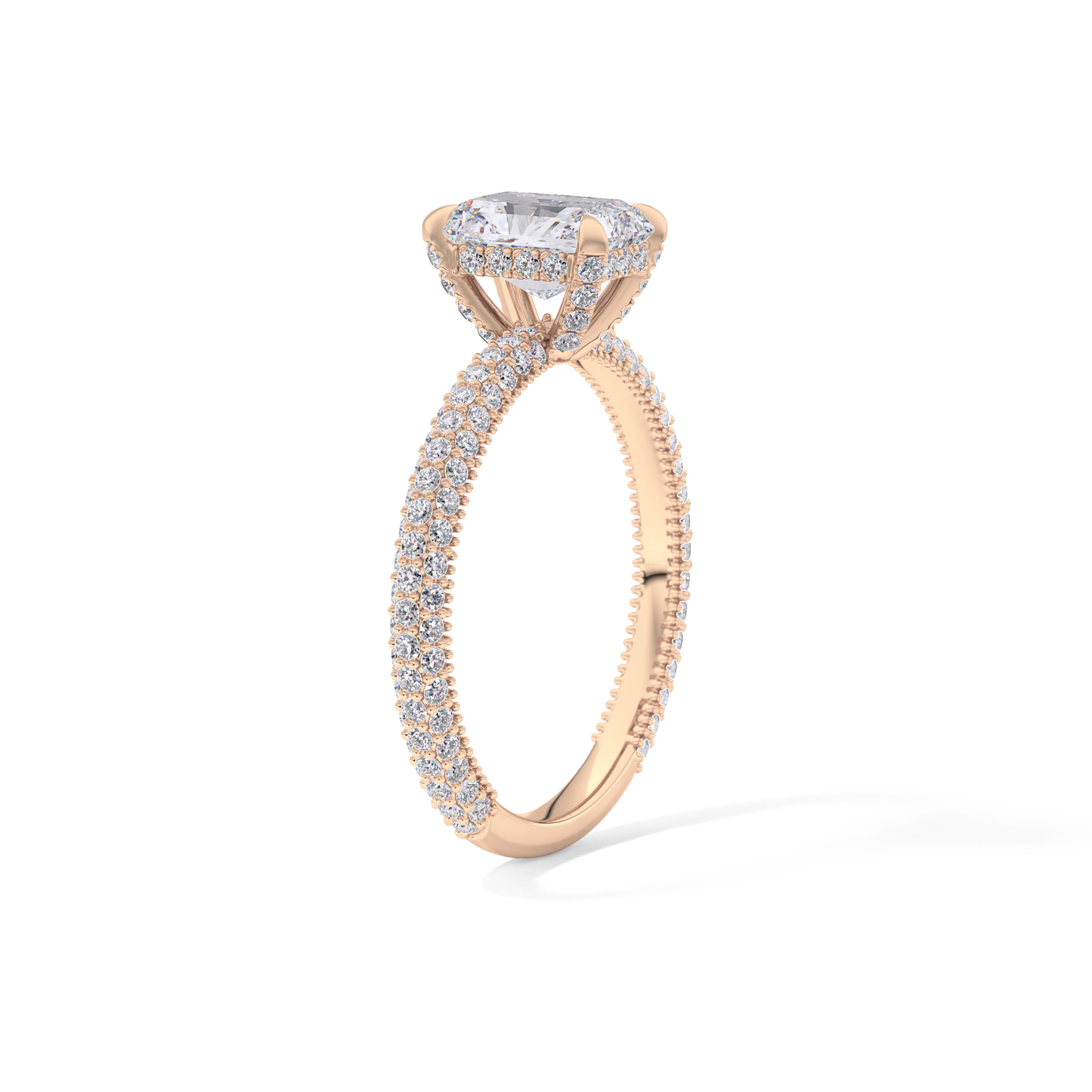 Radiant Cut 1.33 Carat Moissanite Ring – Hidden Halo and Pave Setting in Gold