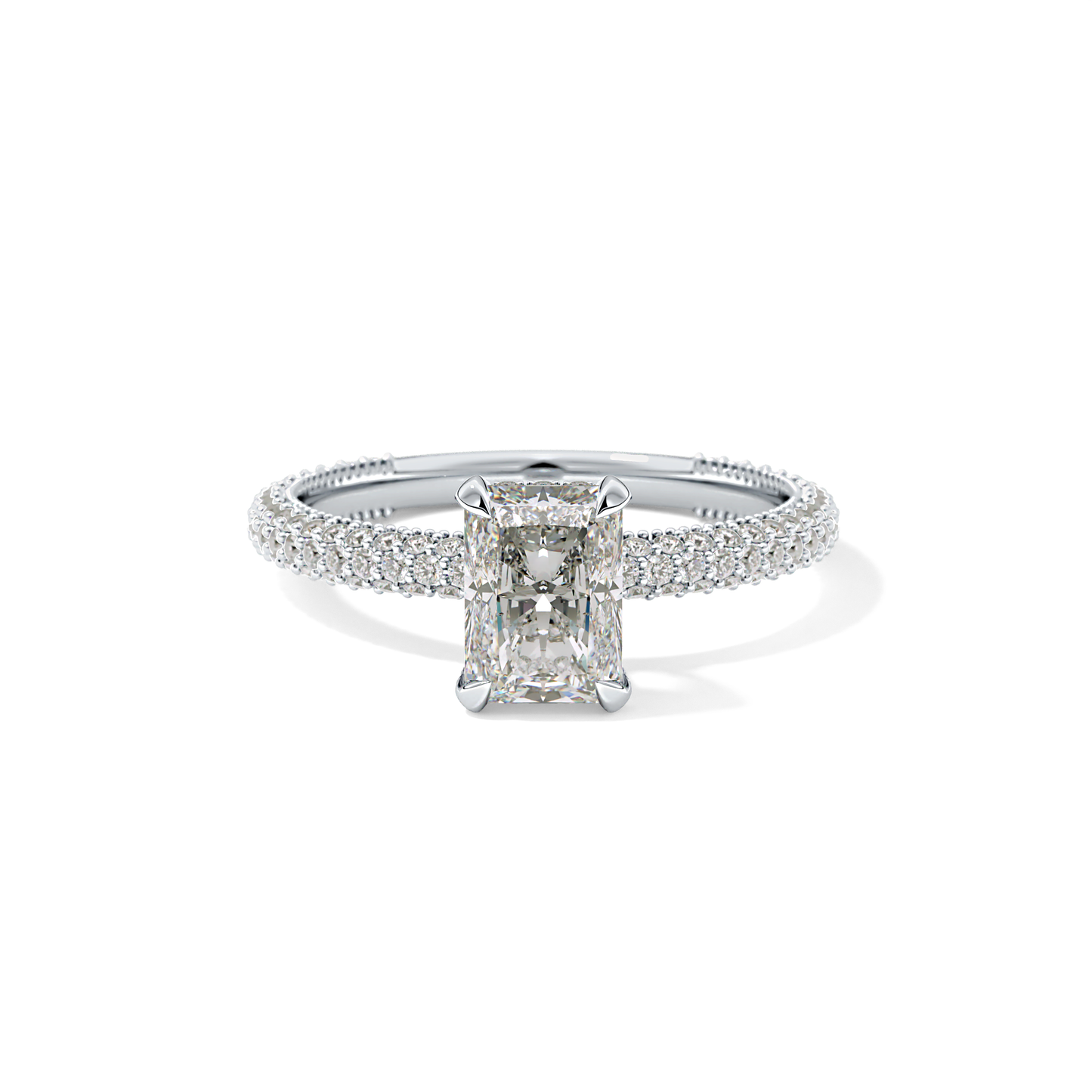 Radiant Cut 1.33 Carat Moissanite Ring – Hidden Halo and Pave Setting in Gold