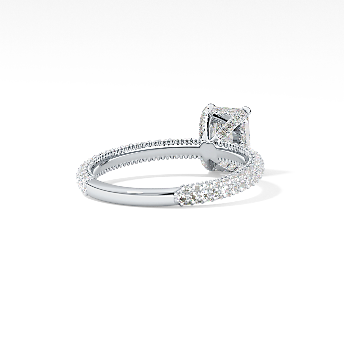 Radiant Cut 1.33 Carat Moissanite Ring – Hidden Halo and Pave Setting in Gold