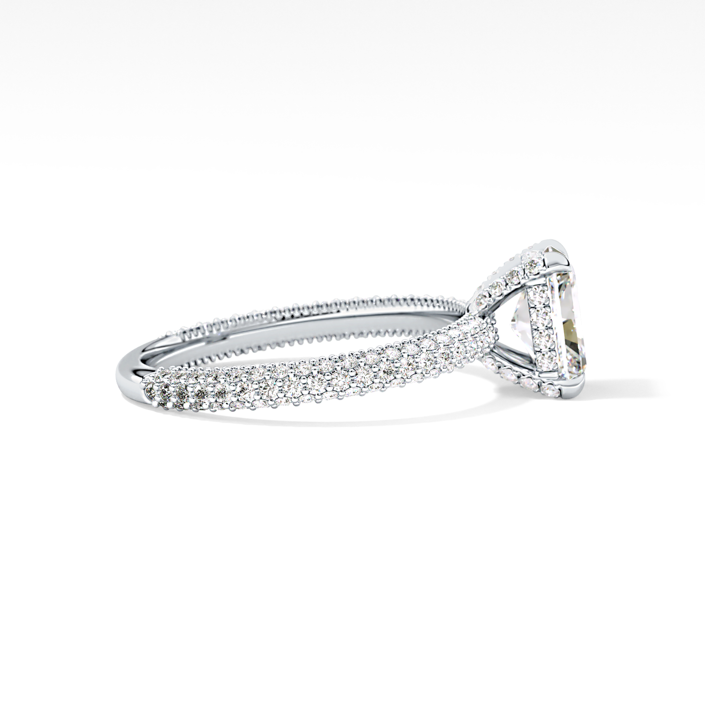 Radiant Cut 1.33 Carat Moissanite Ring – Hidden Halo and Pave Setting in Gold