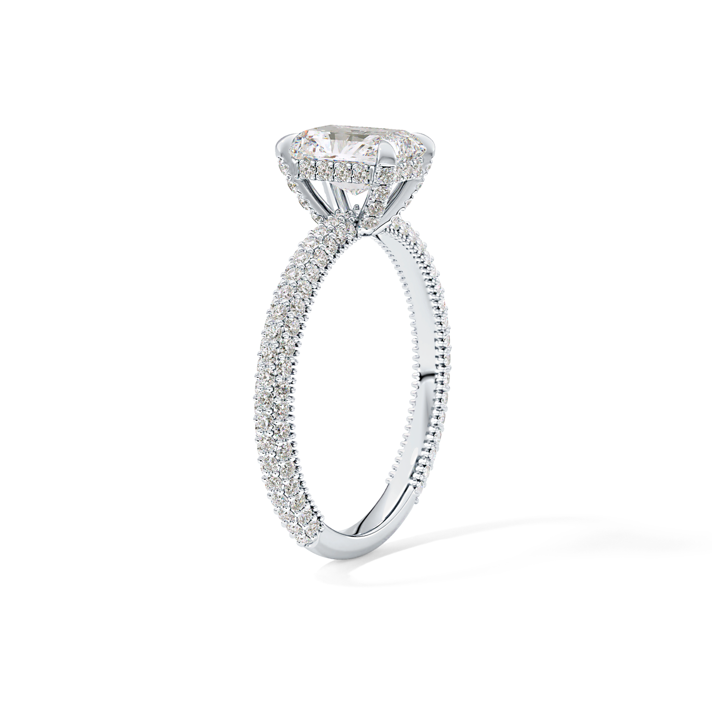Radiant Cut 1.33 Carat Moissanite Ring – Hidden Halo and Pave Setting in Gold