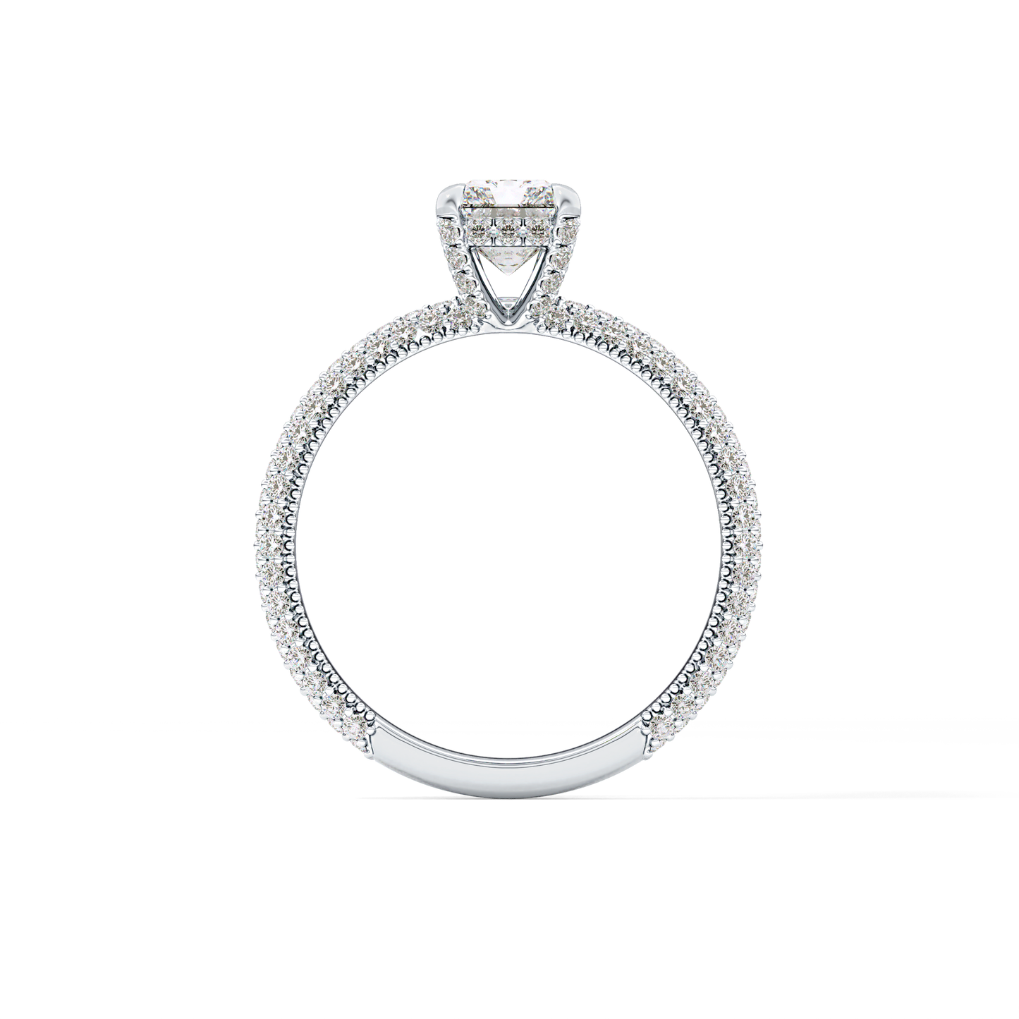 Radiant Cut 1.33 Carat Moissanite Ring – Hidden Halo and Pave Setting in Gold