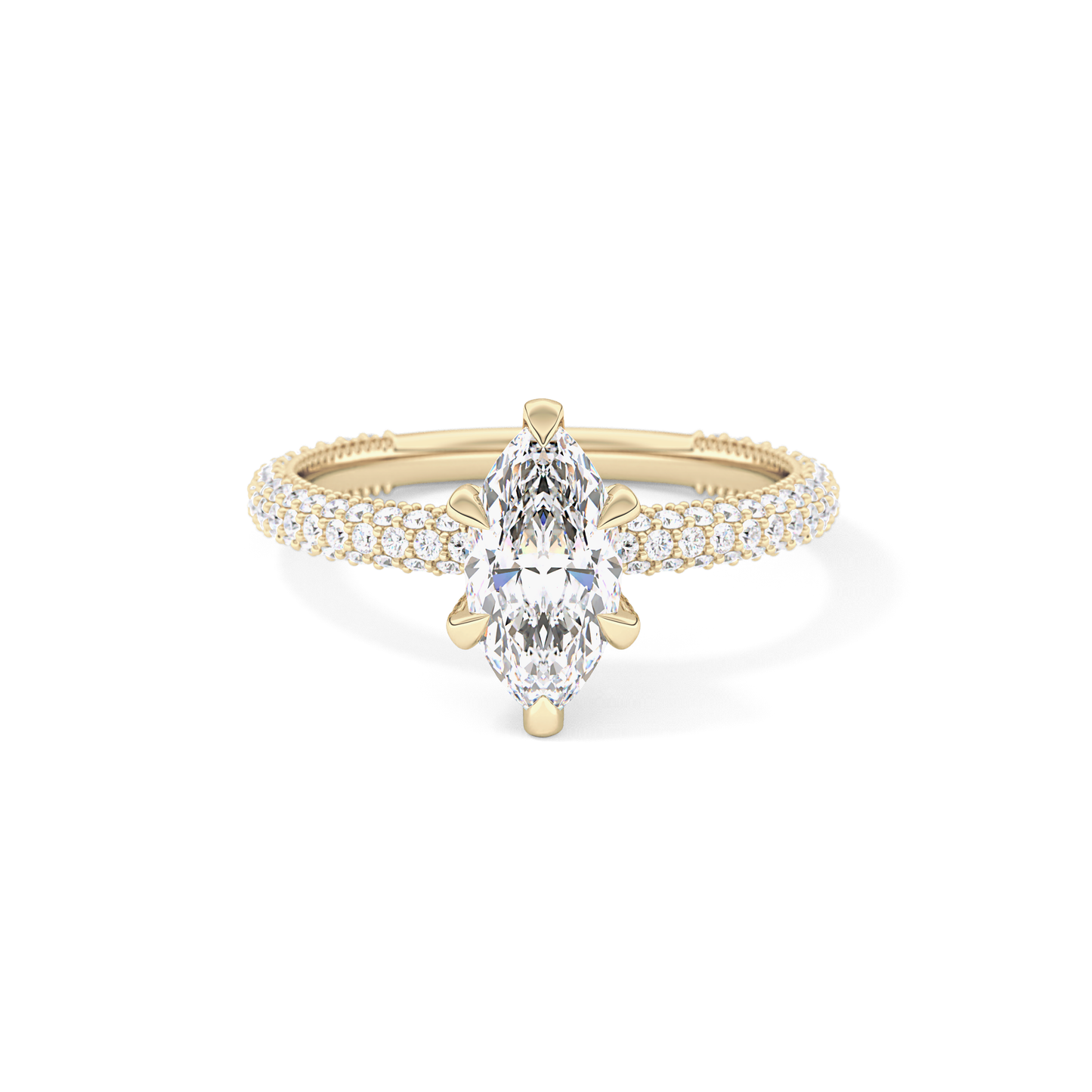 Marquise Cut 0.82 Carat Moissanite Ring – Hidden Halo and Pave Setting in Gold