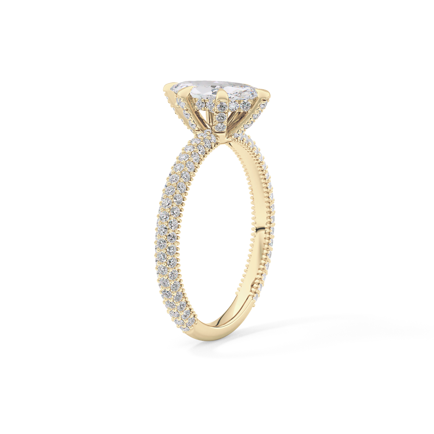 Marquise Cut 0.82 Carat Moissanite Ring – Hidden Halo and Pave Setting in Gold