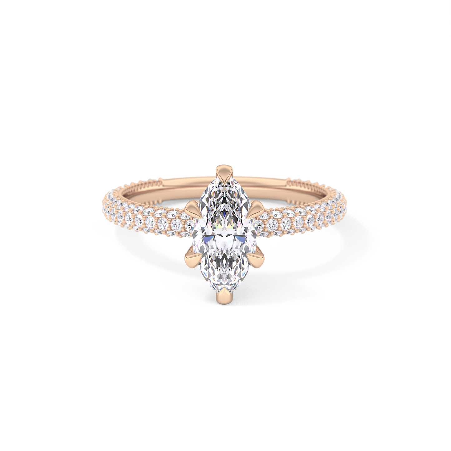 Marquise Cut 0.82 Carat Moissanite Ring – Hidden Halo and Pave Setting in Gold
