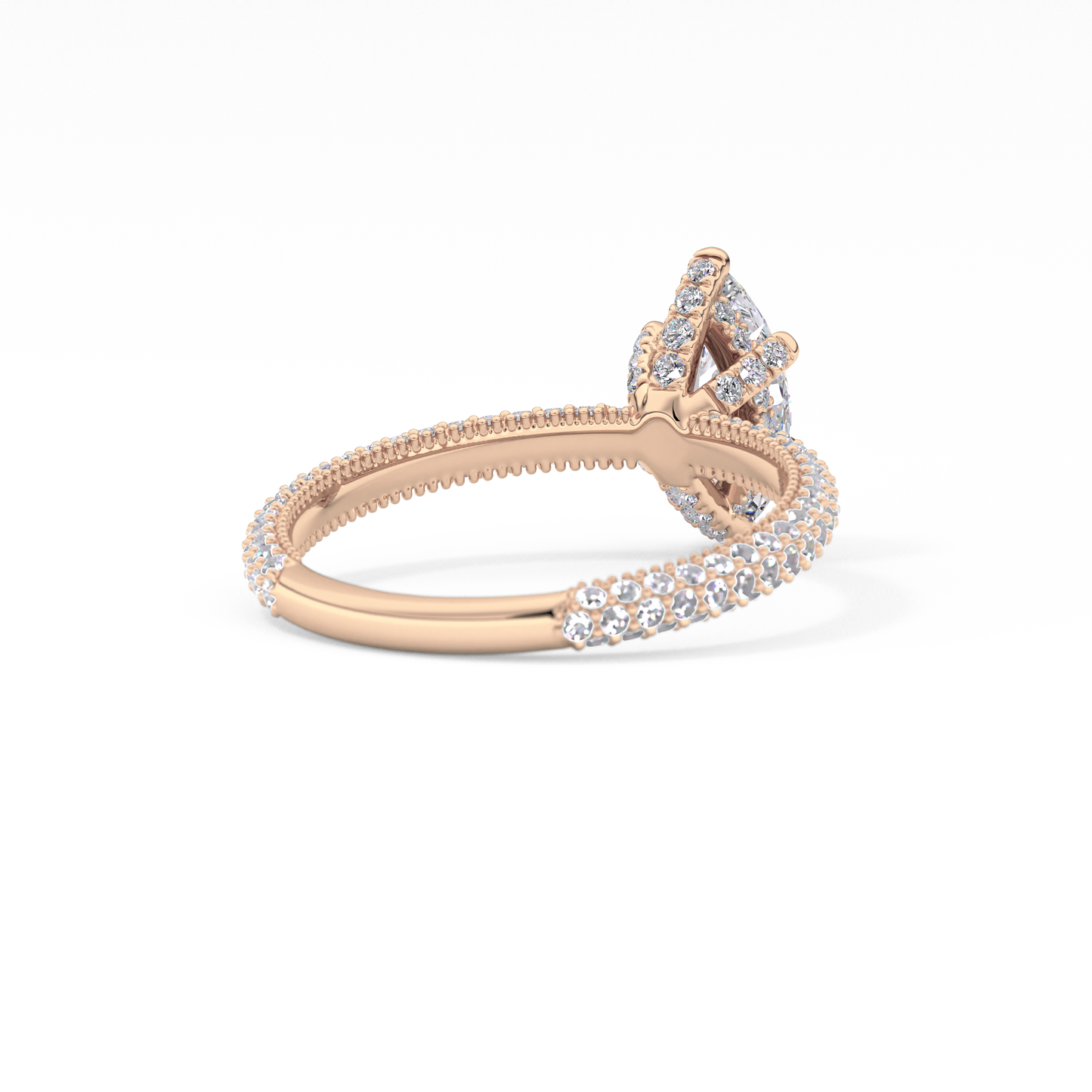 Marquise Cut 0.82 Carat Moissanite Ring – Hidden Halo and Pave Setting in Gold