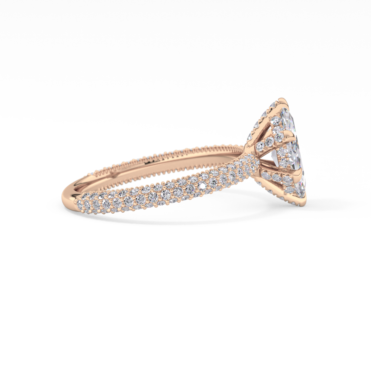 Marquise Cut 0.82 Carat Moissanite Ring – Hidden Halo and Pave Setting in Gold