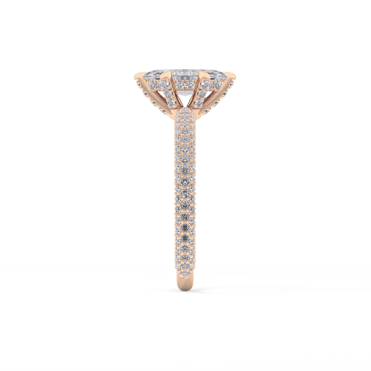 Marquise Cut 0.82 Carat Moissanite Ring – Hidden Halo and Pave Setting in Gold