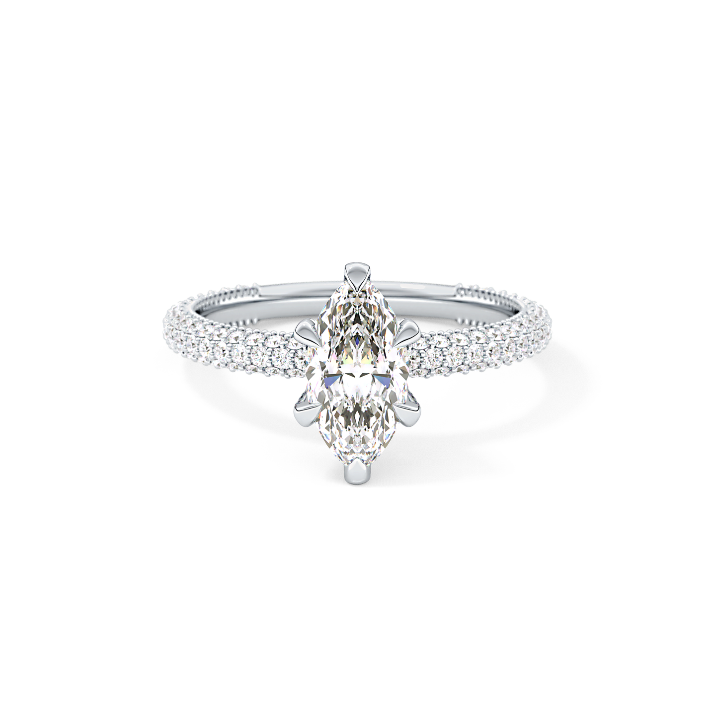 Marquise Cut 0.82 Carat Moissanite Ring – Hidden Halo and Pave Setting in Gold