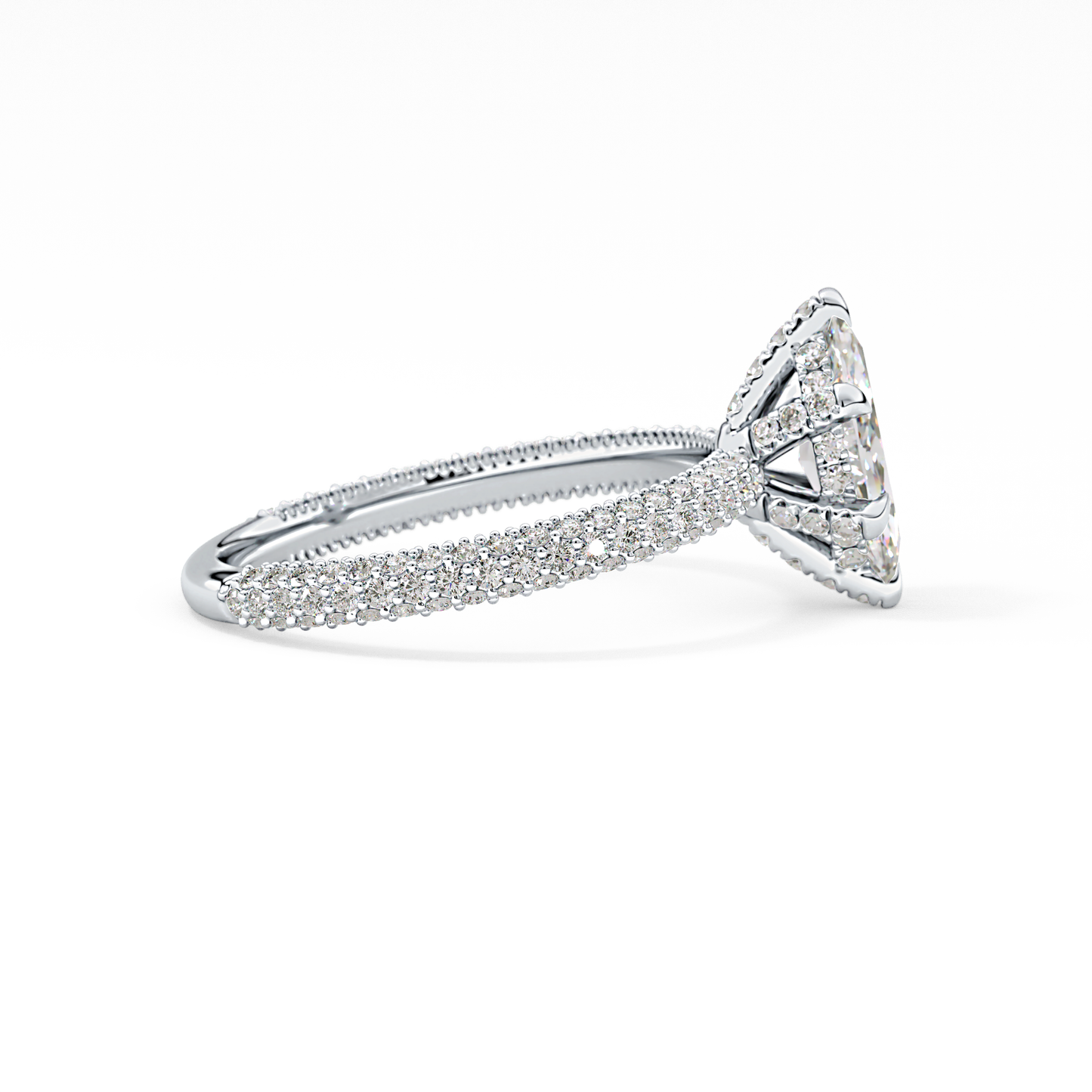 Marquise Cut 0.82 Carat Moissanite Ring – Hidden Halo and Pave Setting in Gold