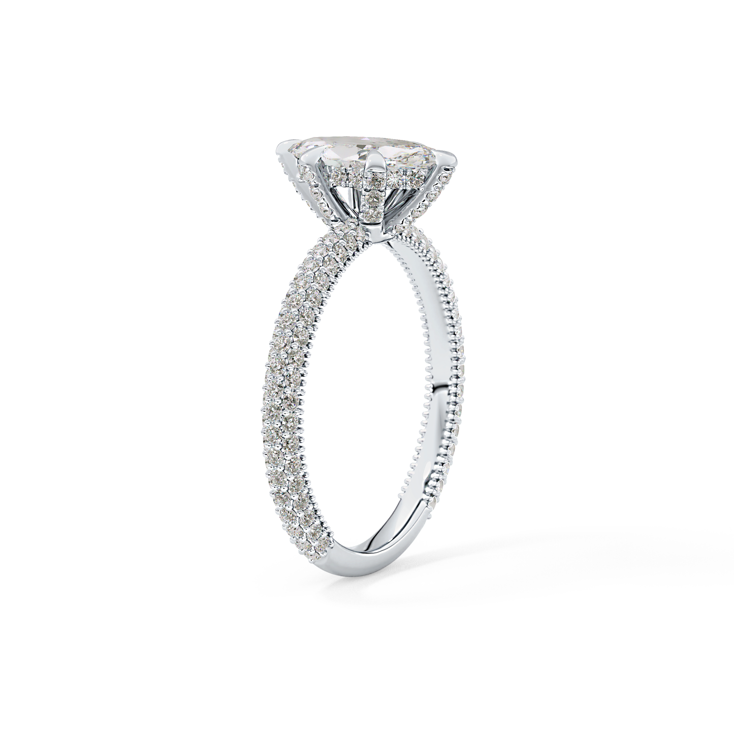 Marquise Cut 0.82 Carat Moissanite Ring – Hidden Halo and Pave Setting in Gold