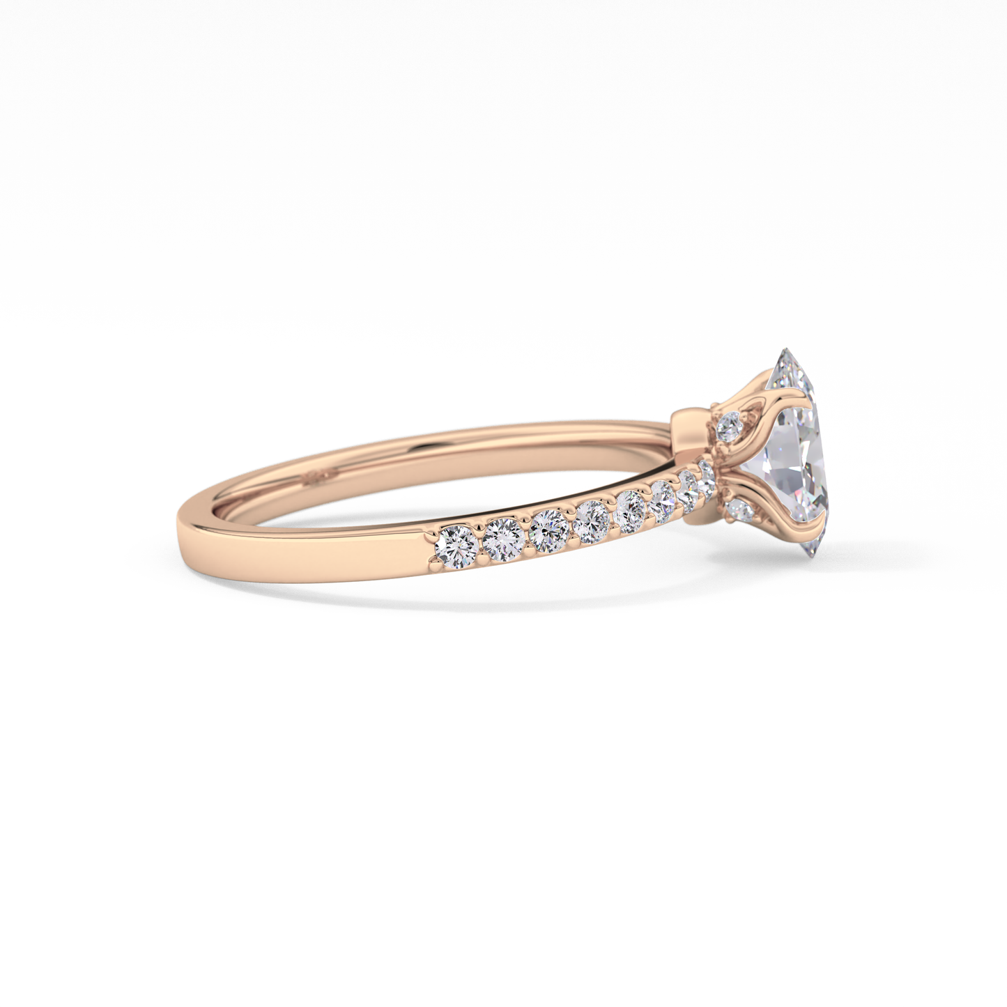 Oval Cut 0.83 Carat Moissanite Ring – Pave Setting in Gold