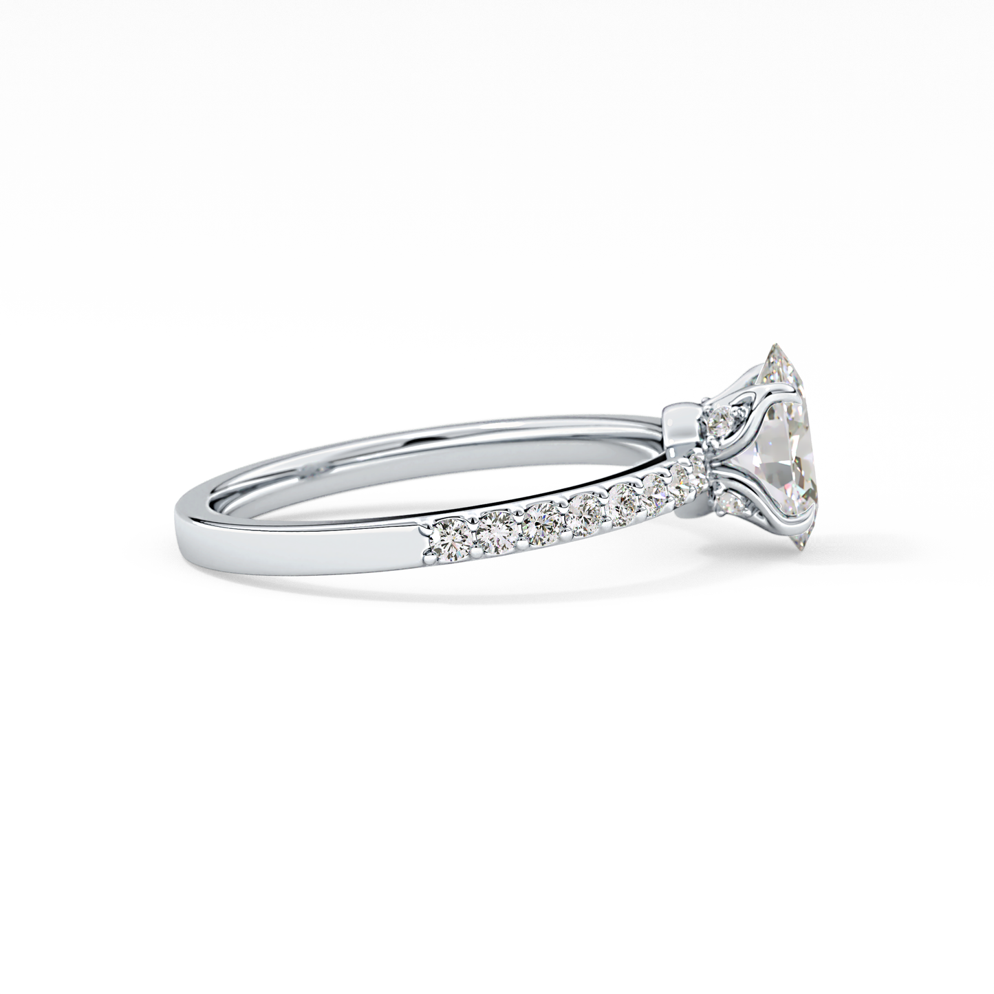 Oval Cut 0.83 Carat Moissanite Ring – Pave Setting in Gold