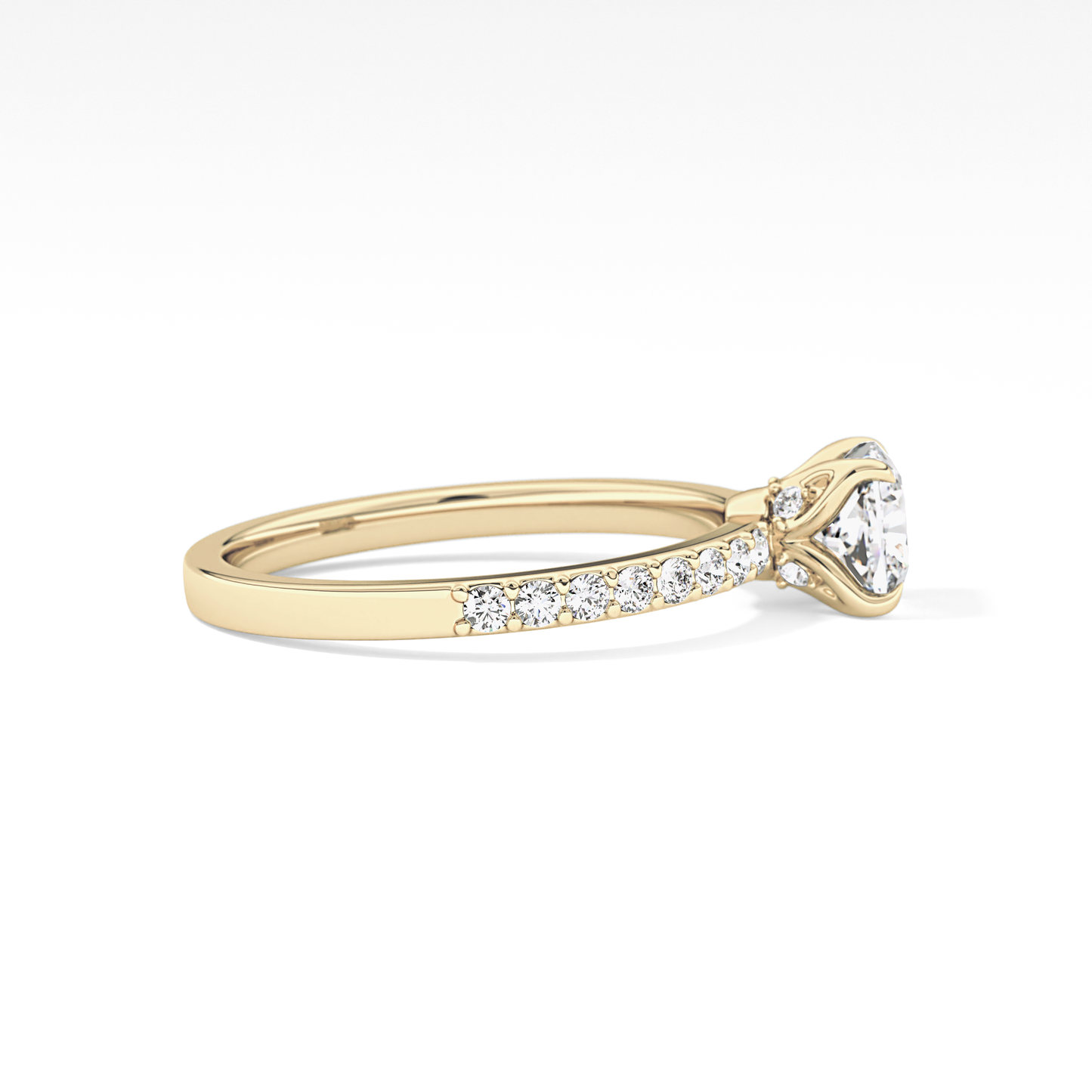 Cushion Cut 0.86 Carat Moissanite Ring – Pave Setting in Gold