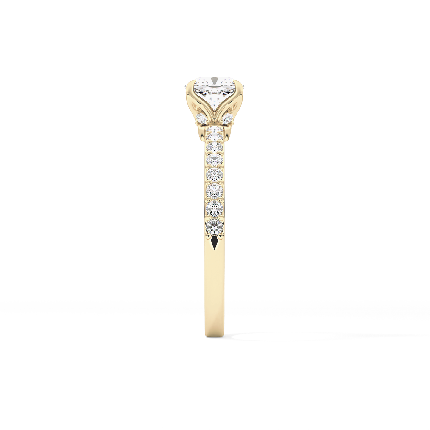 Cushion Cut 0.86 Carat Moissanite Ring – Pave Setting in Gold