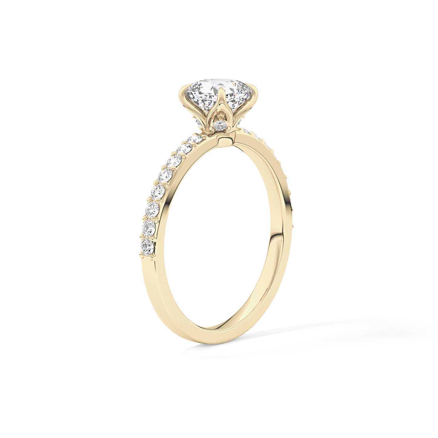Cushion Cut 0.86 Carat Moissanite Ring – Pave Setting in Gold