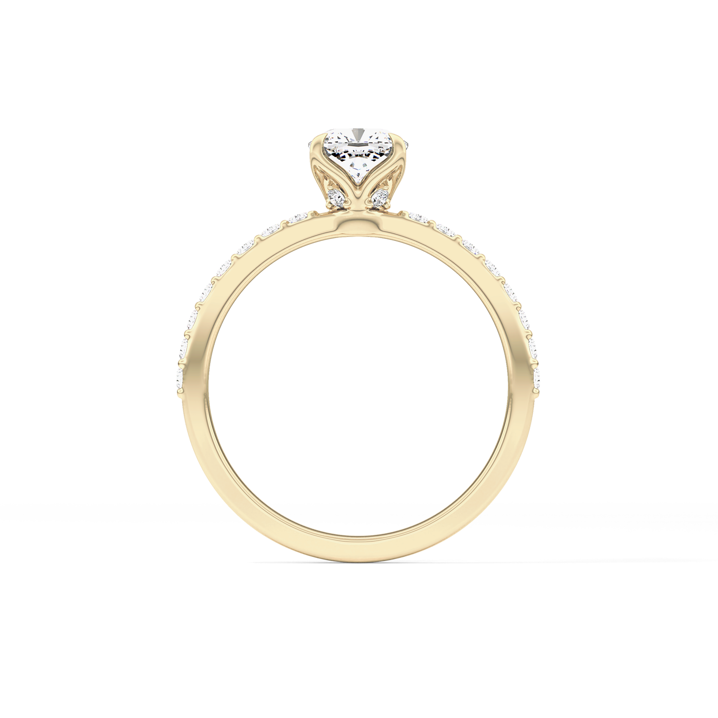 Cushion Cut 0.86 Carat Moissanite Ring – Pave Setting in Gold