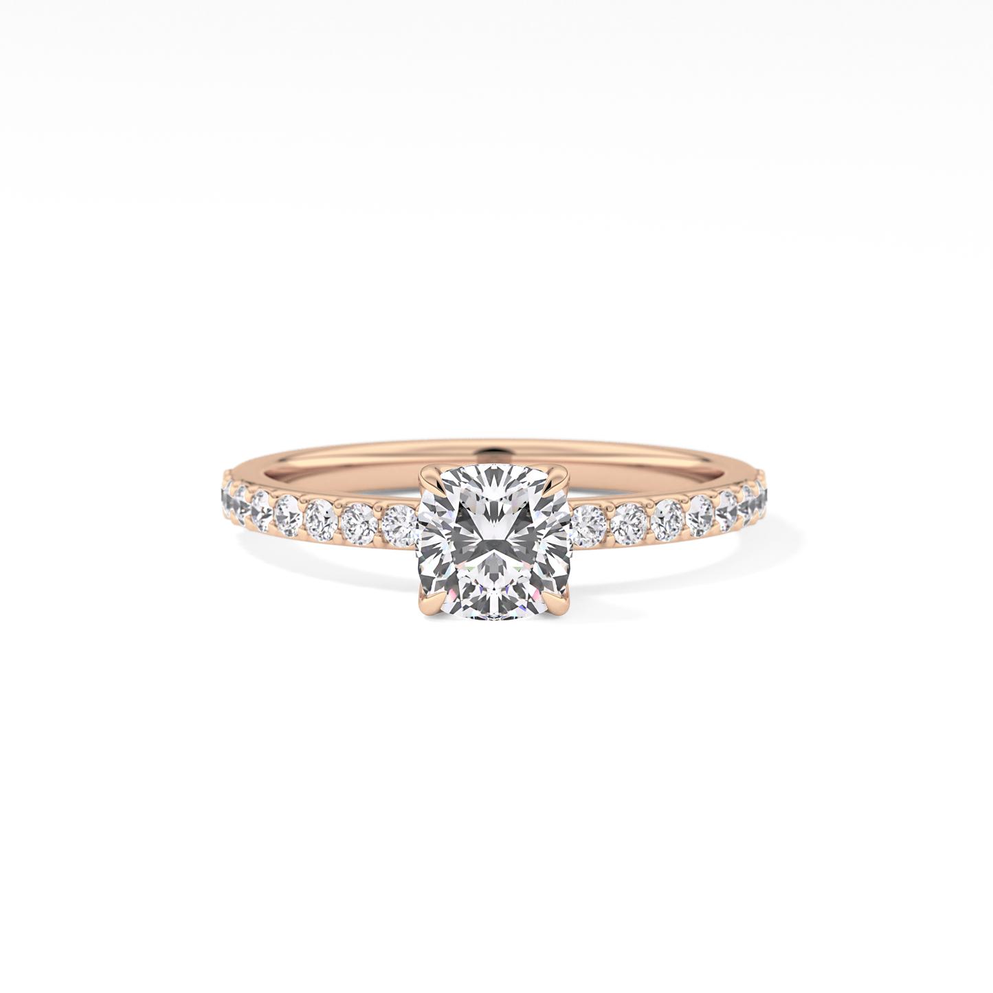 Cushion Cut 0.86 Carat Moissanite Ring – Pave Setting in Gold