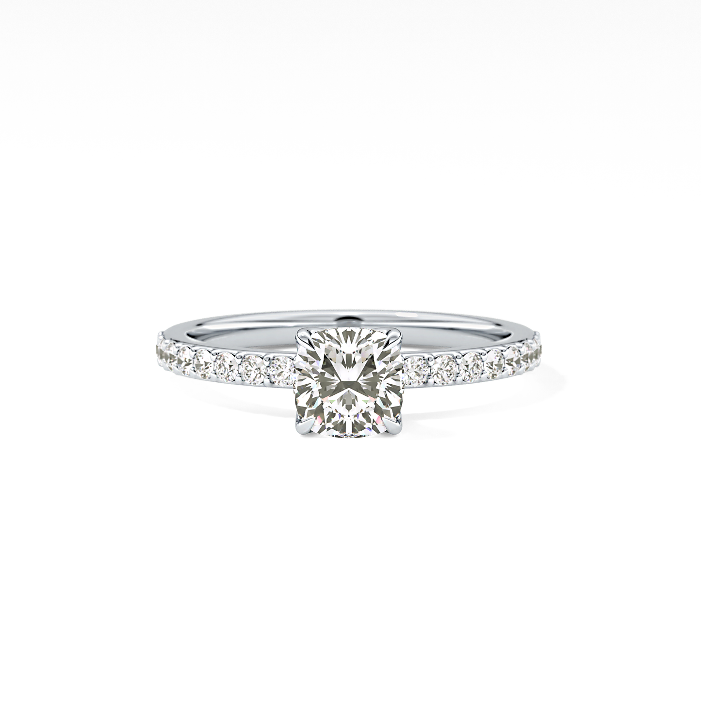 Cushion Cut 0.86 Carat Moissanite Ring – Pave Setting in Gold