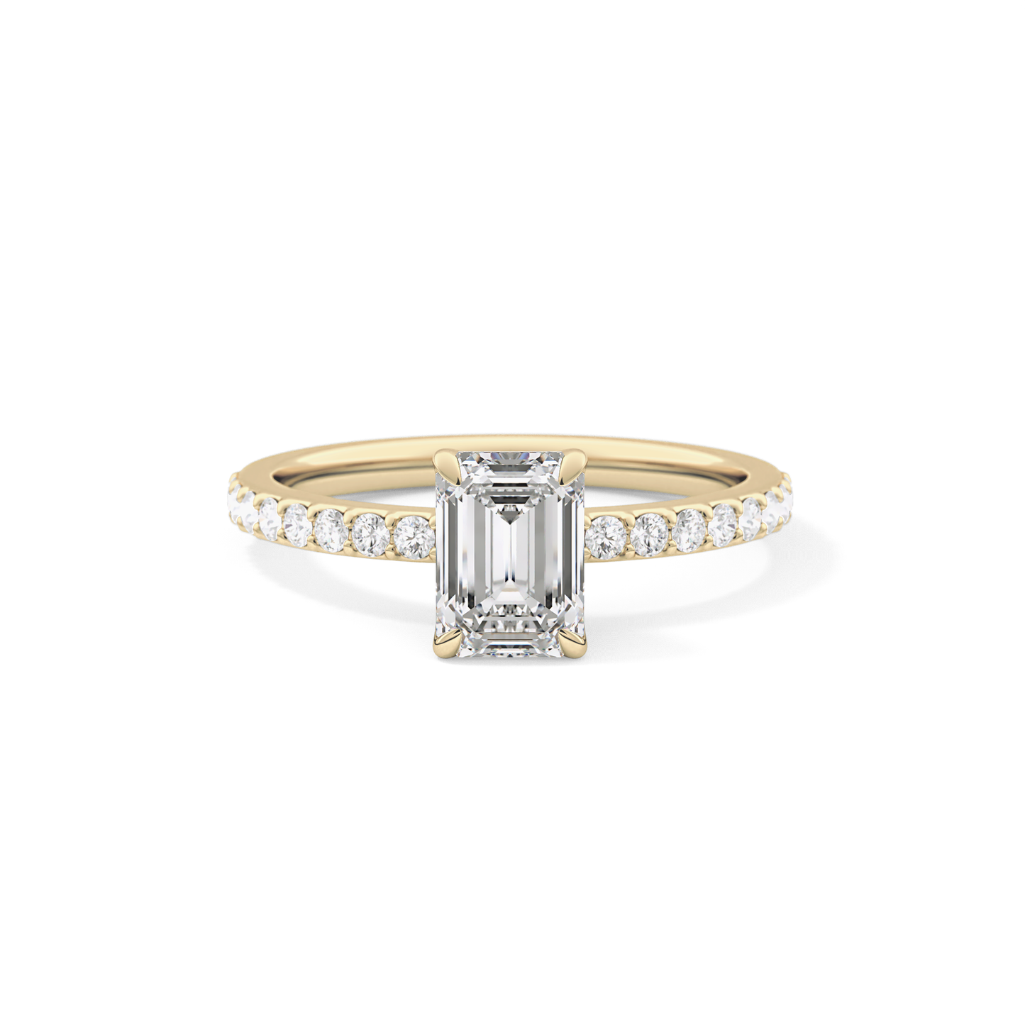 Emerald Cut 1.02 Carat Moissanite Ring – Pave Setting in Gold
